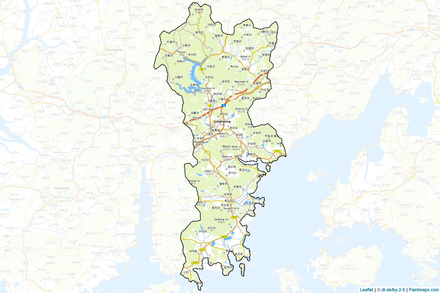 Muestras de recorte de mapas Jangheung (South Jeolla)-1