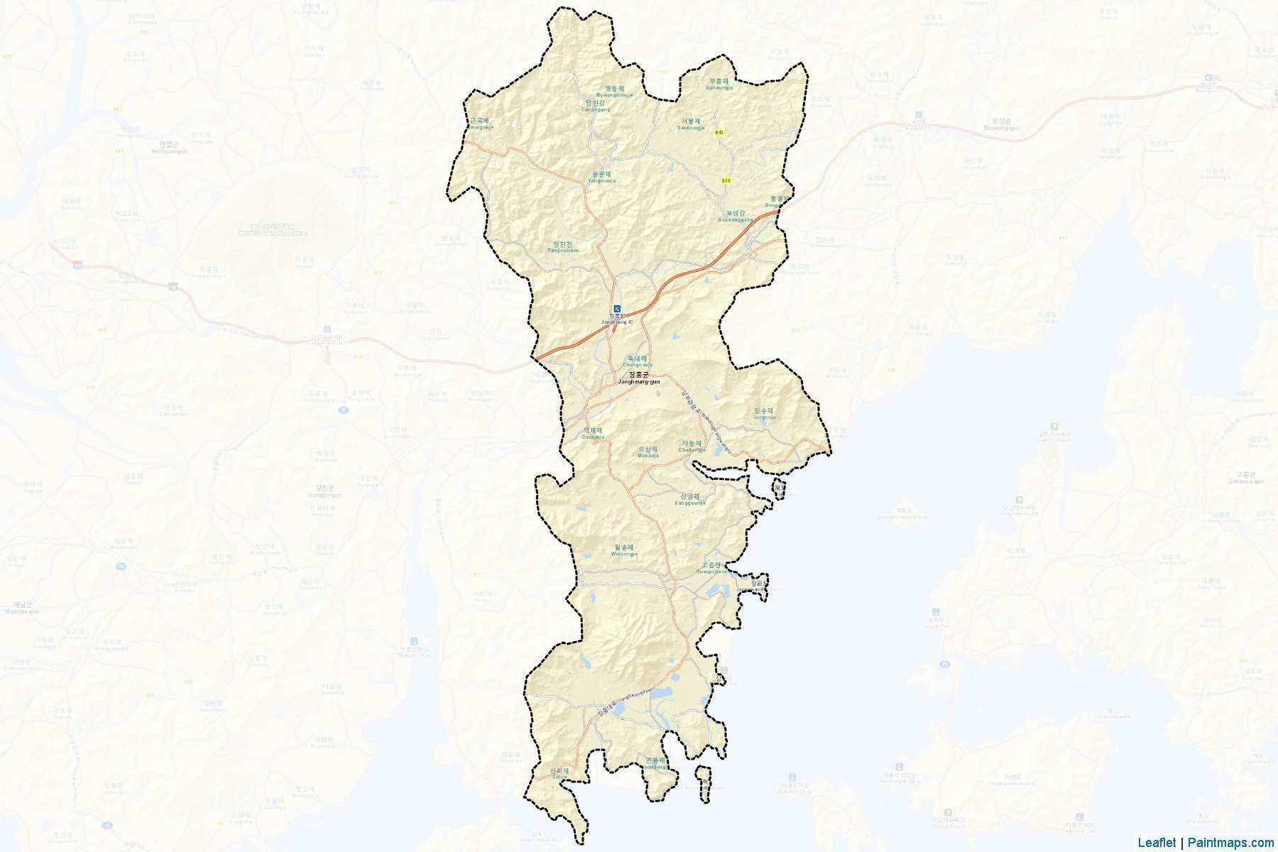 Muestras de recorte de mapas Jangheung (South Jeolla)-2