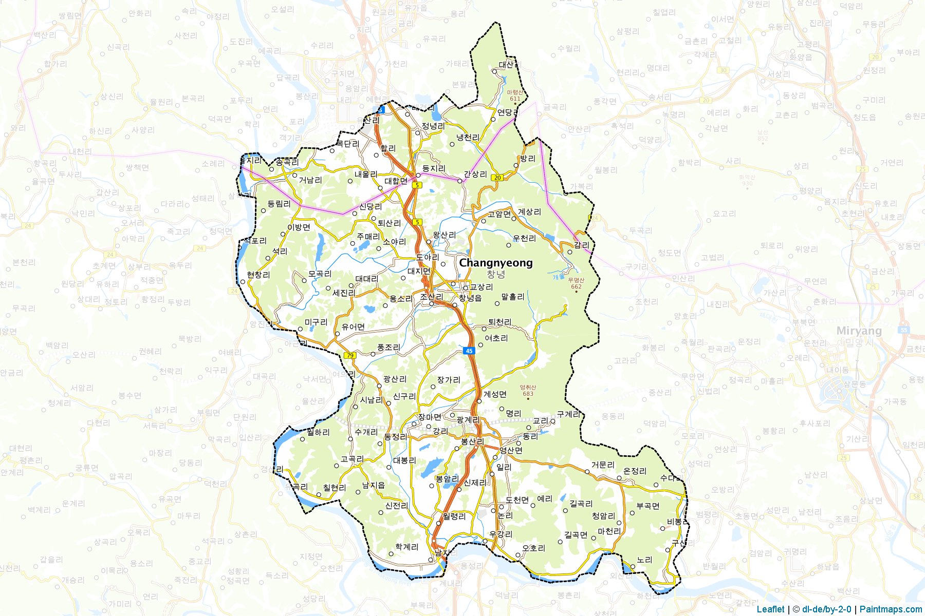 Muestras de recorte de mapas Changnyeong (South Gyeongsang)-1