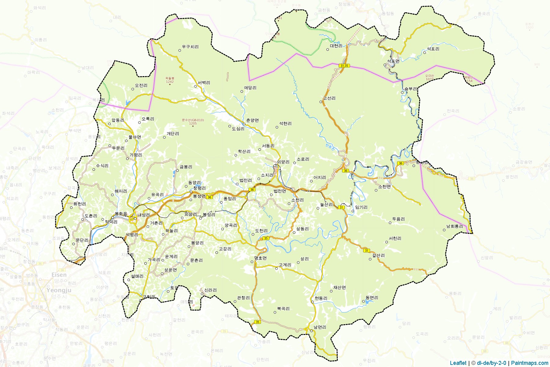 Muestras de recorte de mapas Bonghwa (North Gyeongsang)-1