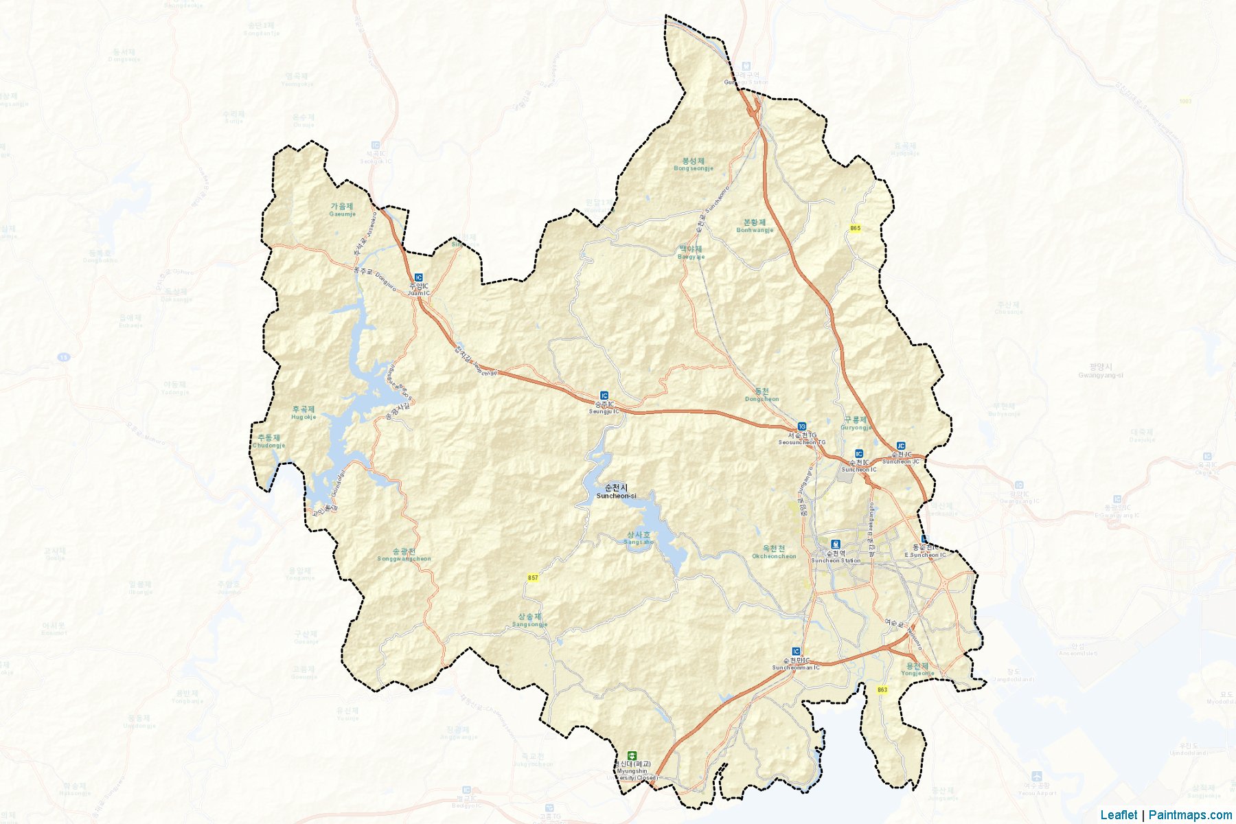 Muestras de recorte de mapas Suncheon (South Jeolla)-2