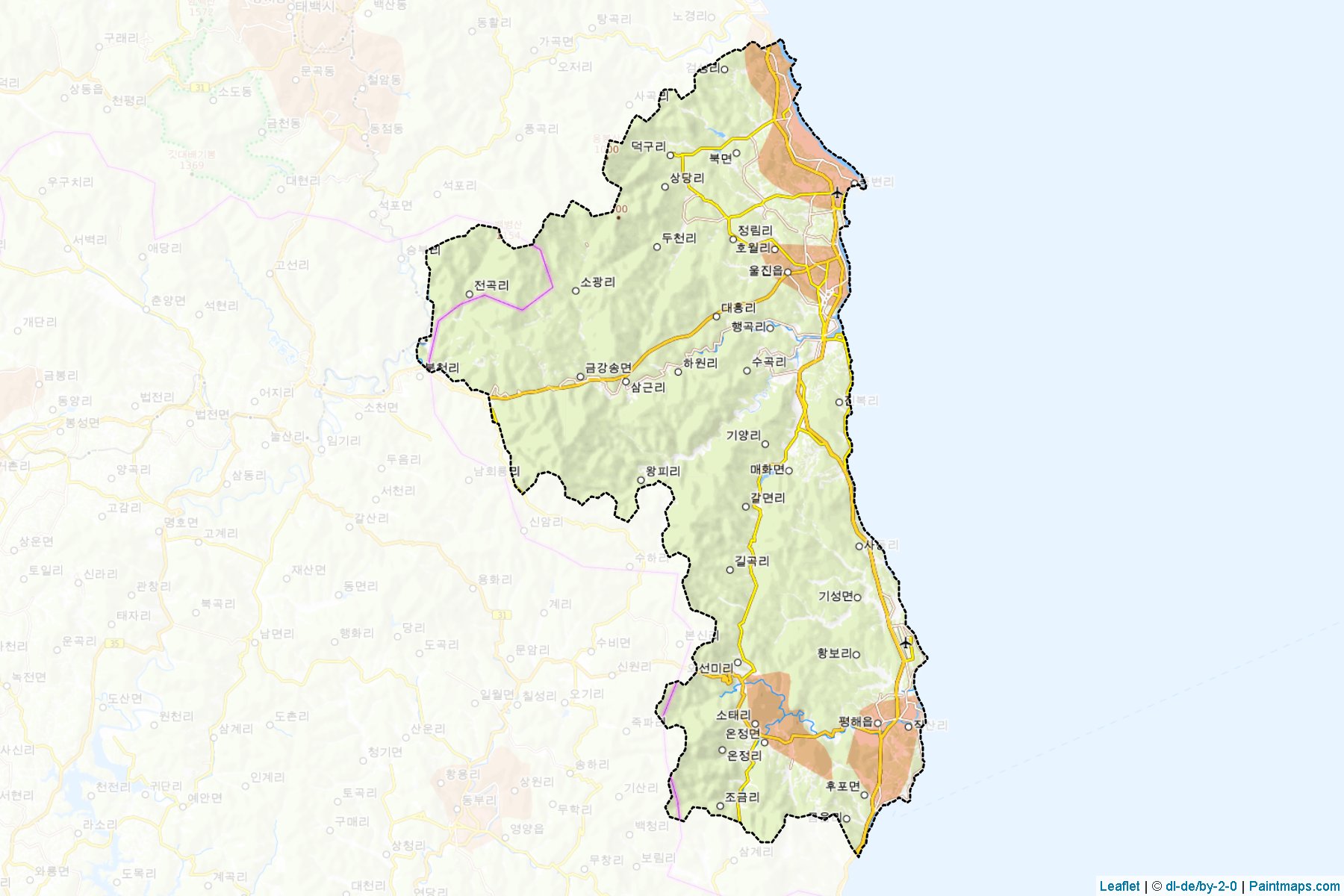 Muestras de recorte de mapas Uljin (North Gyeongsang)-1