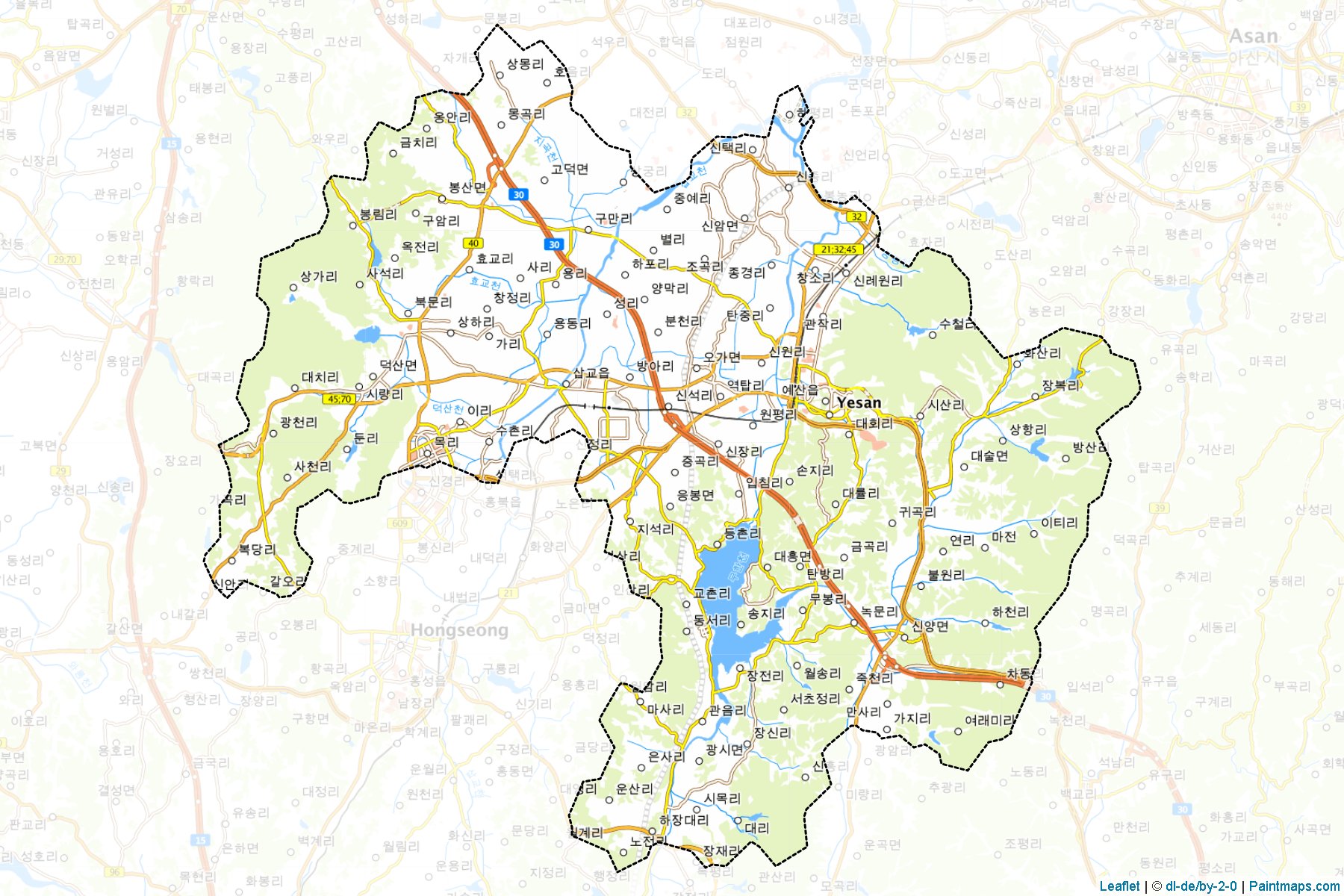 Muestras de recorte de mapas Yesan (South Chungcheong)-1