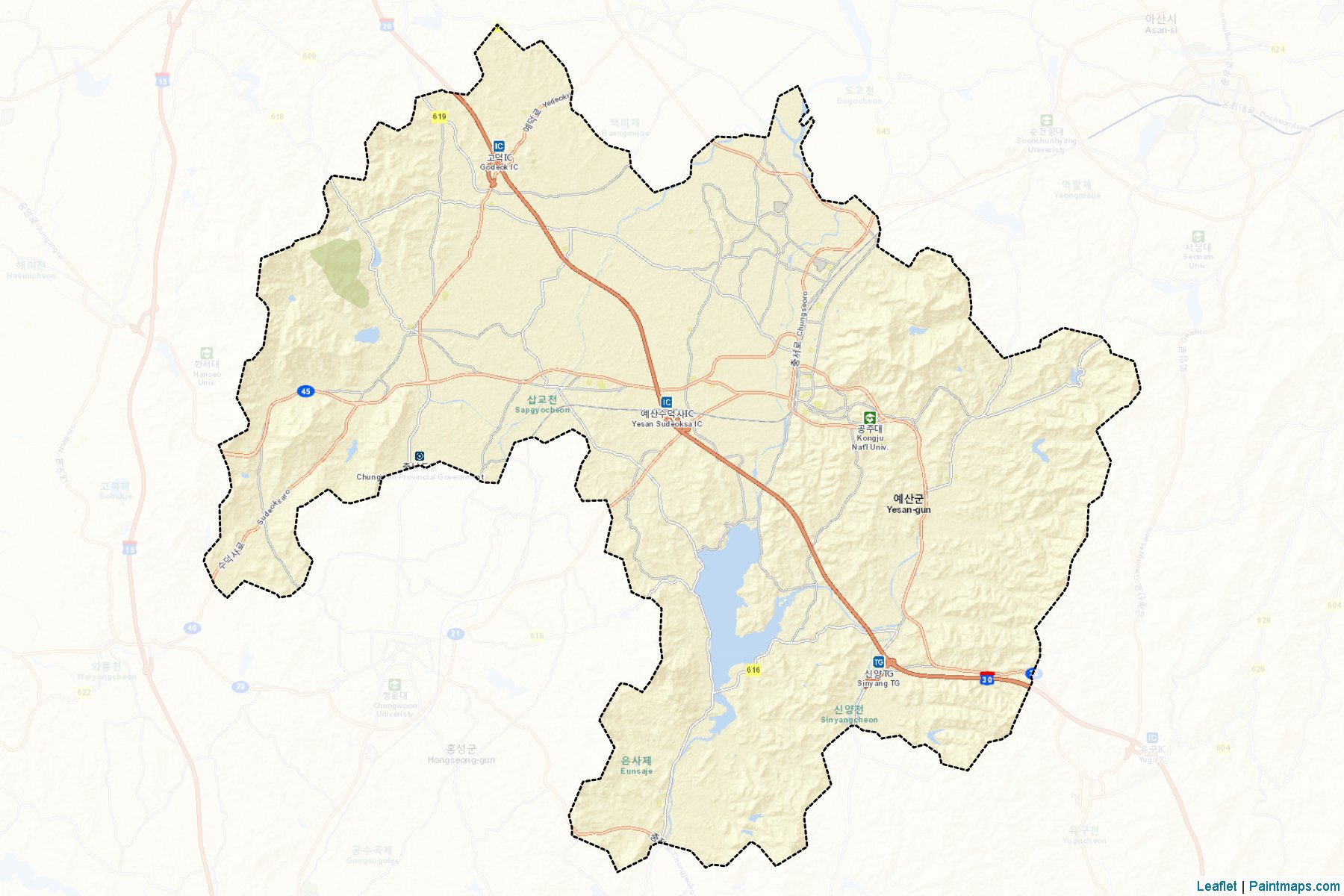 Muestras de recorte de mapas Yesan (South Chungcheong)-2