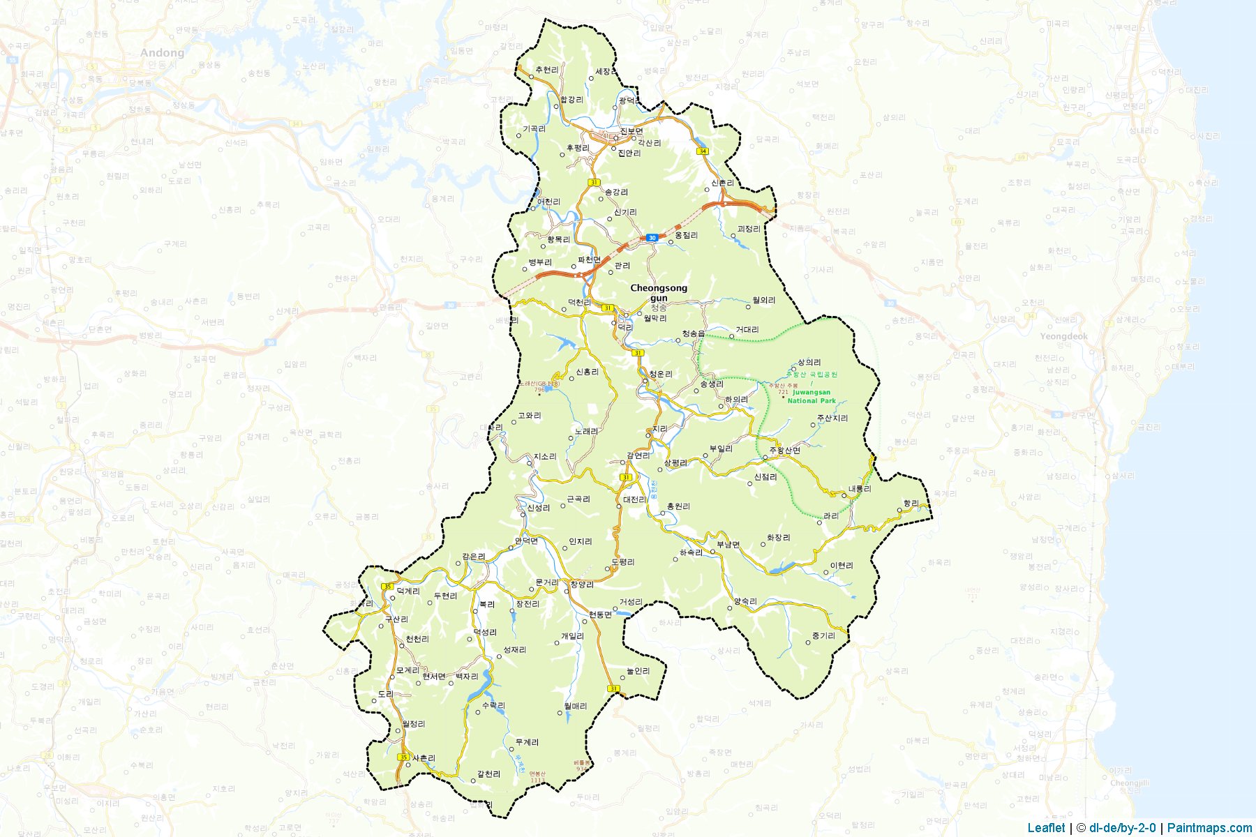 Muestras de recorte de mapas Cheongsong (North Gyeongsang)-1