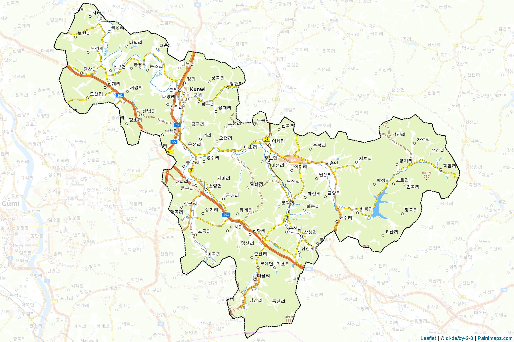 Muestras de recorte de mapas Gunwi (North Gyeongsang)-1