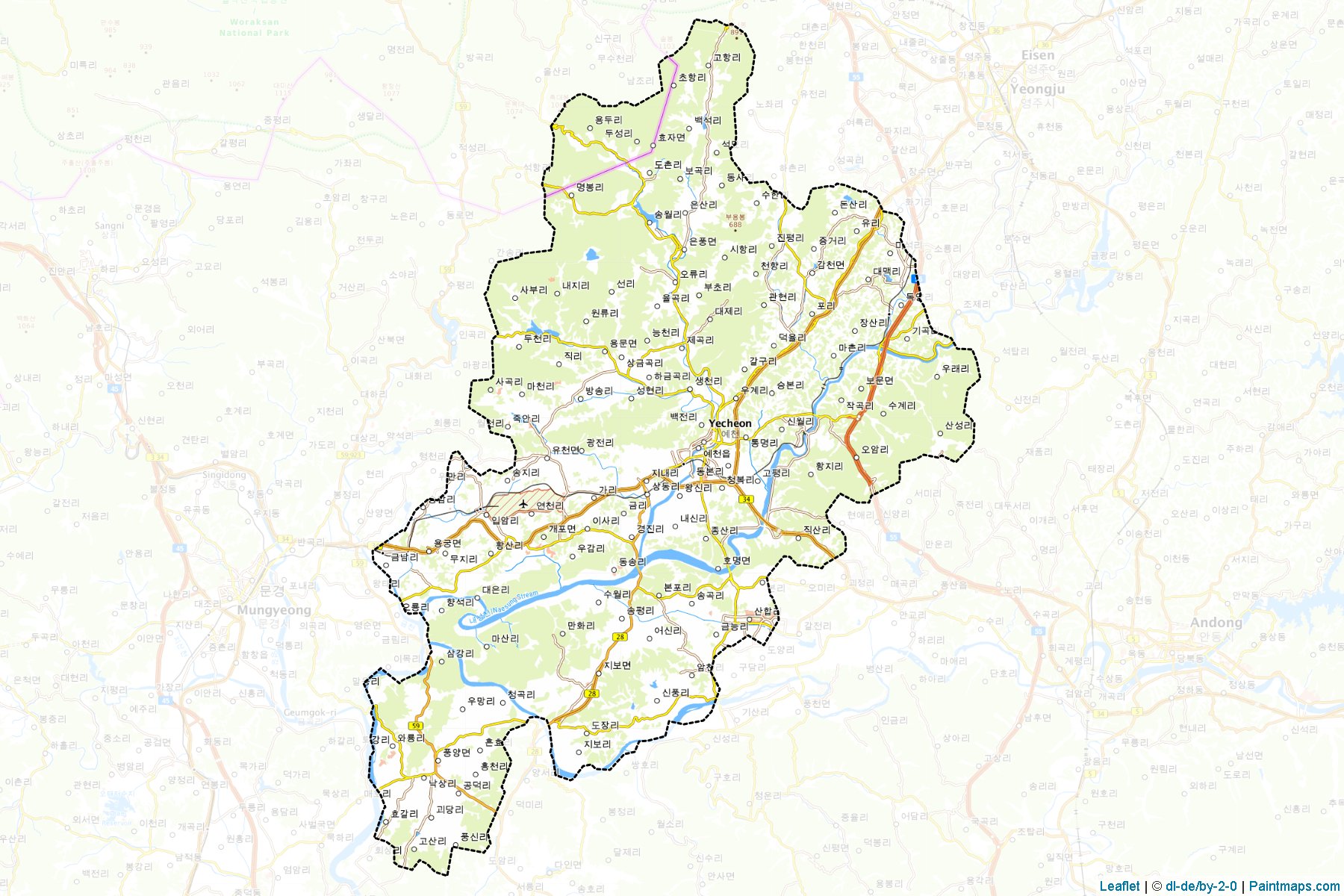 Muestras de recorte de mapas Yecheon (North Gyeongsang)-1