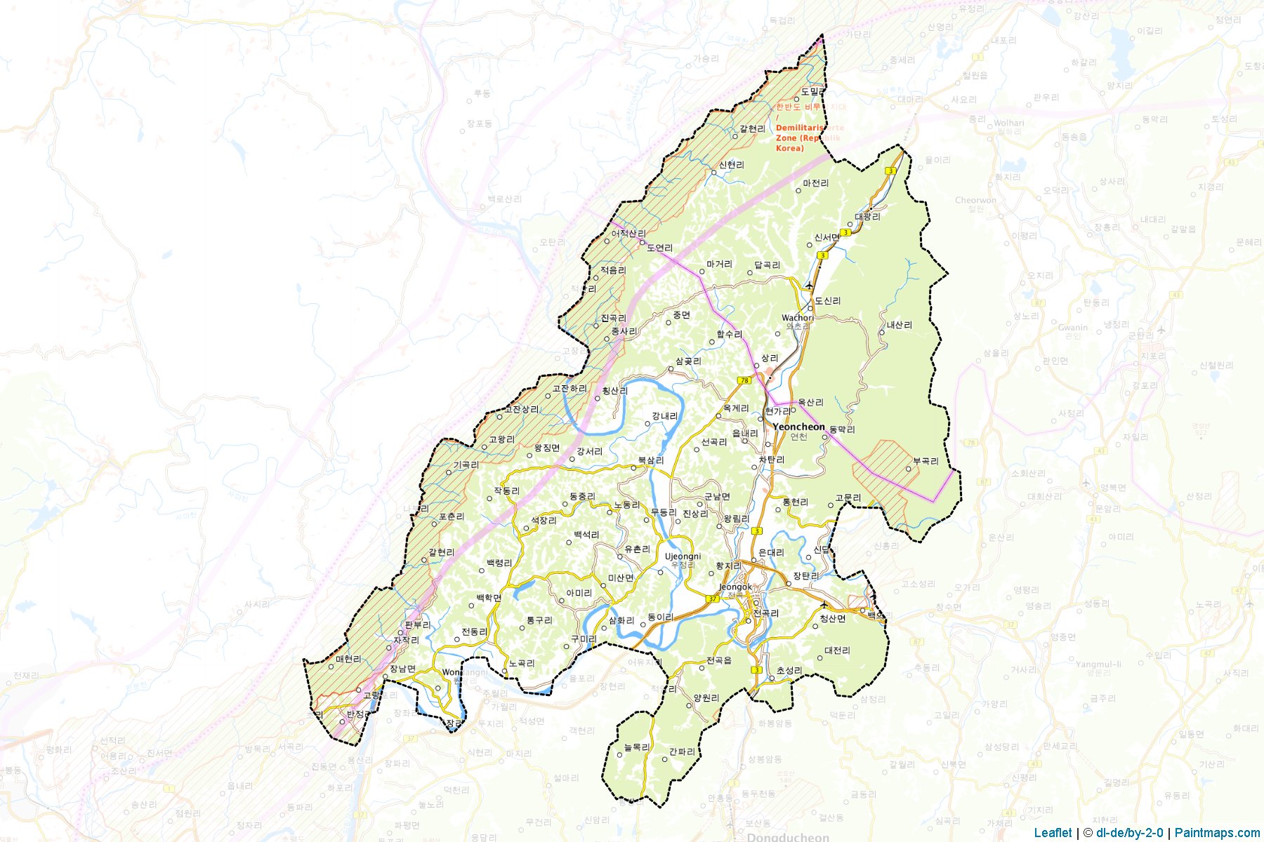 Muestras de recorte de mapas Yeoncheon (Gyeonggi)-1