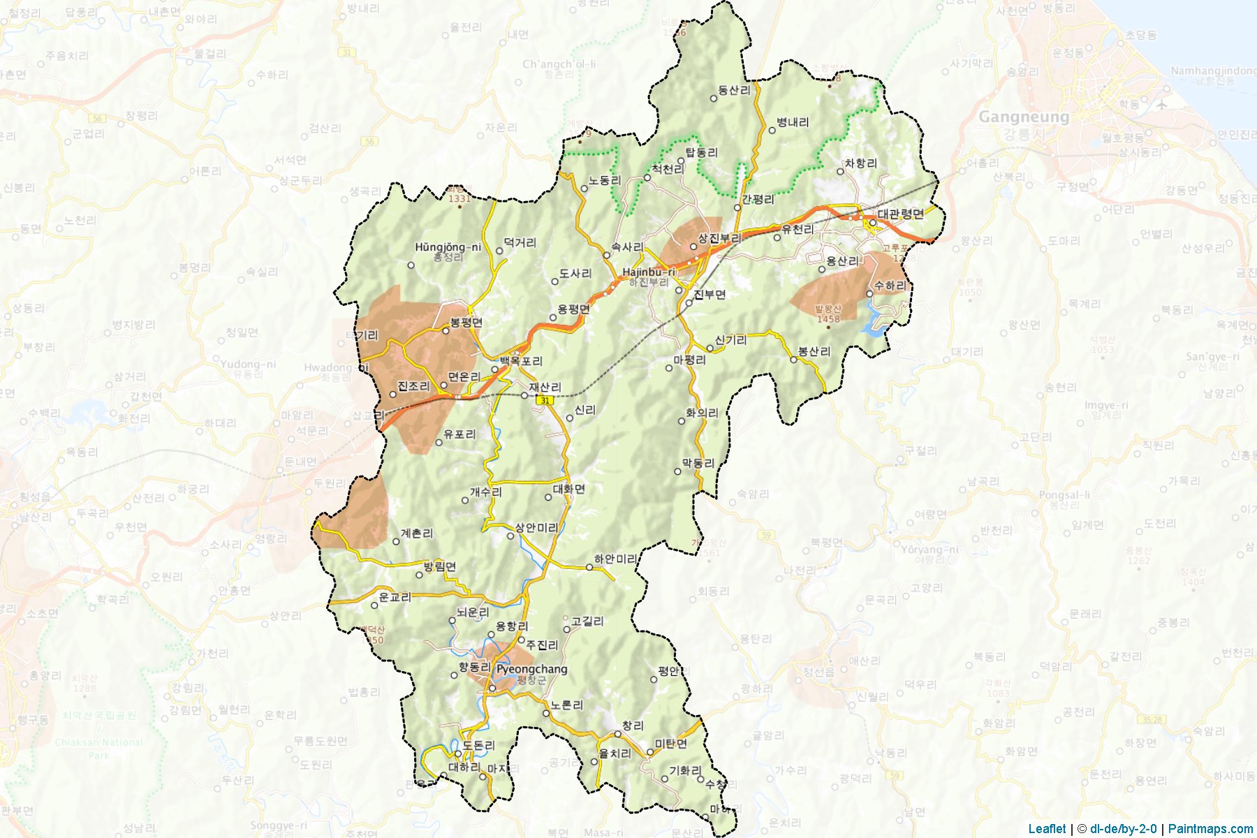 Muestras de recorte de mapas Pyeongchang (Gangwon)-1