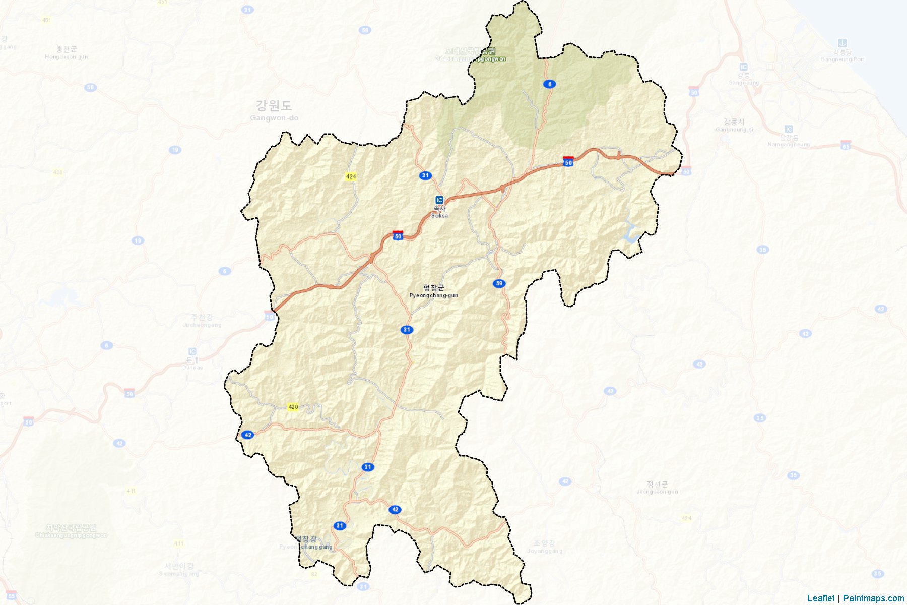 Muestras de recorte de mapas Pyeongchang (Gangwon)-2