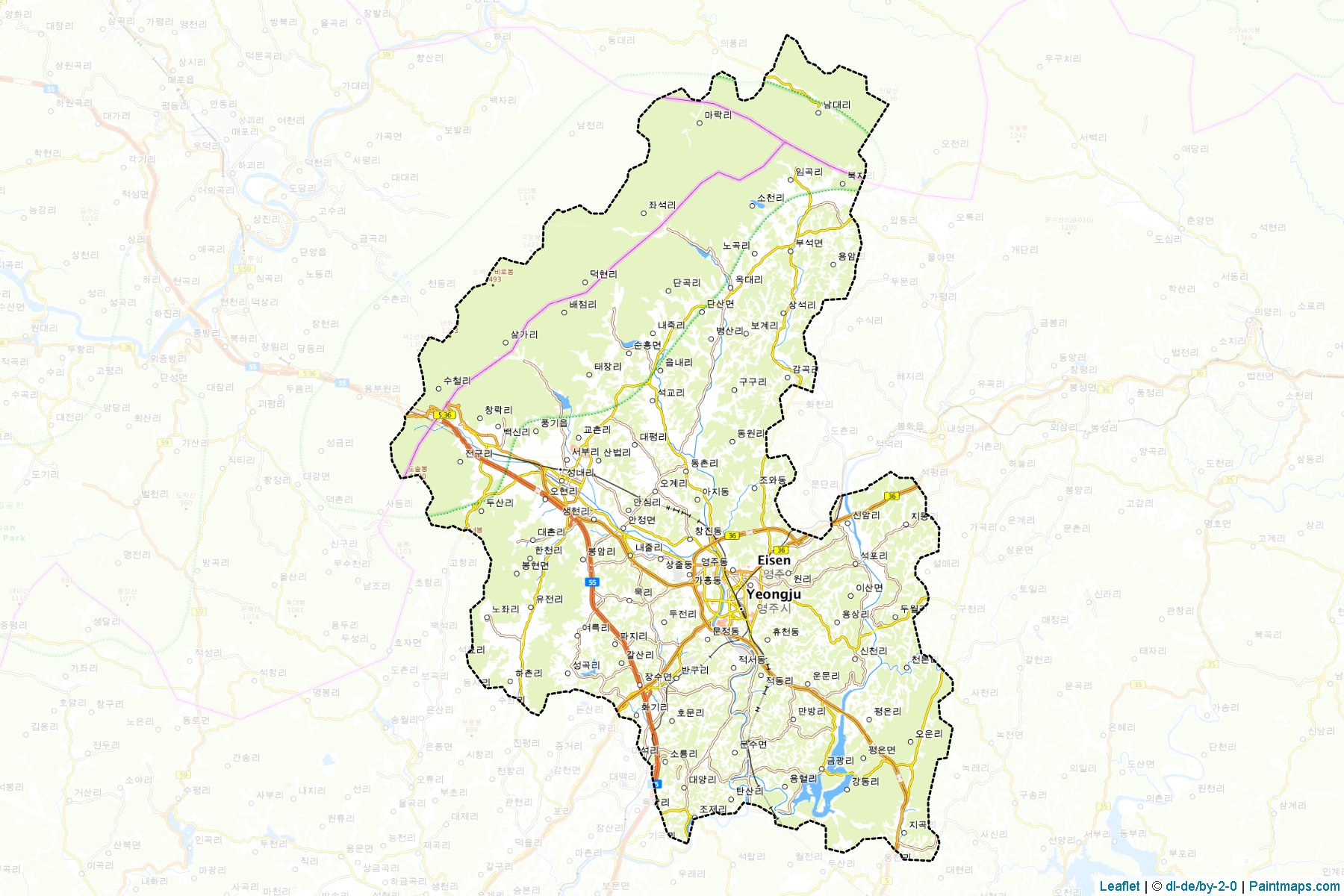 Muestras de recorte de mapas Yeongju (North Gyeongsang)-1