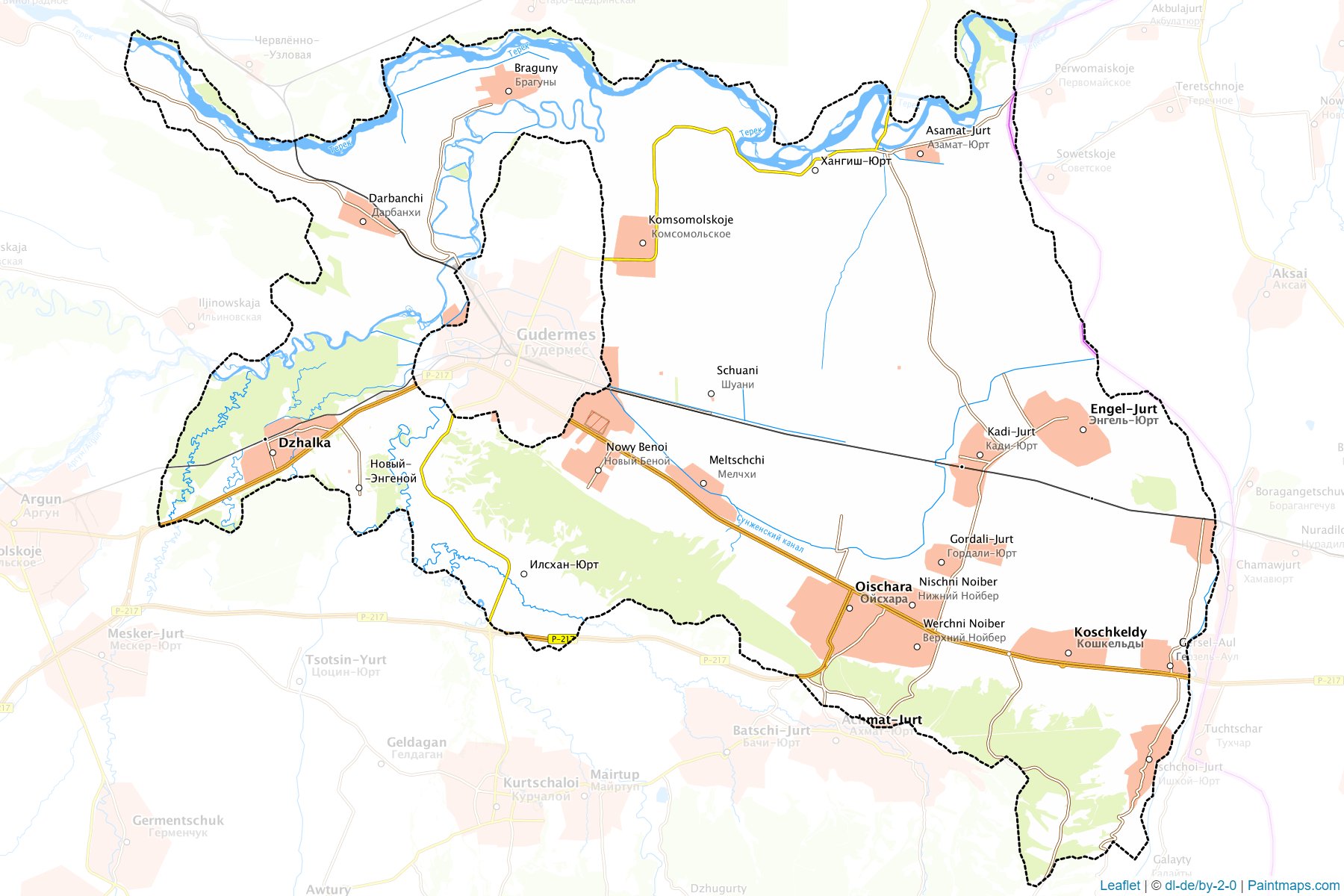 Muestras de recorte de mapas Gudermesskiy (Chechnya)-1