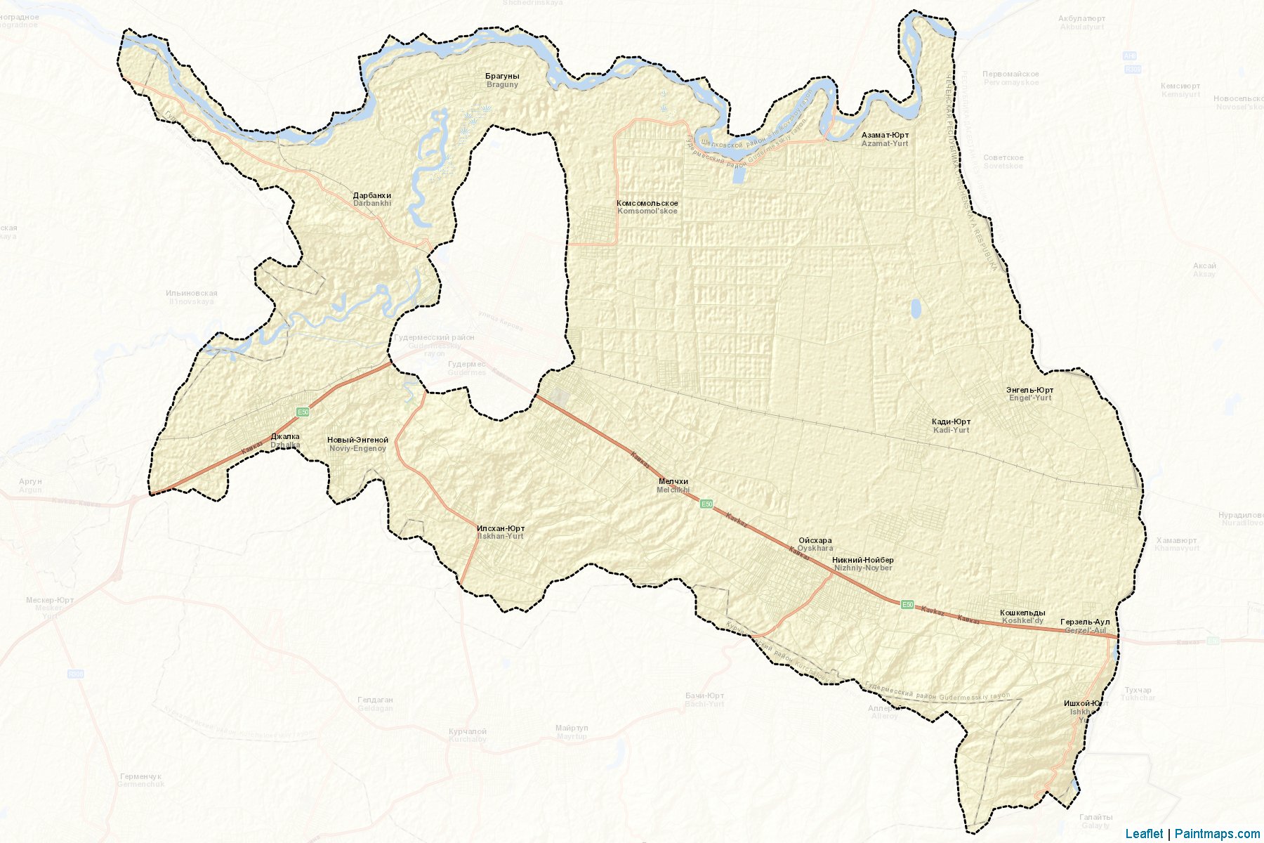 Muestras de recorte de mapas Gudermesskiy (Chechnya)-2