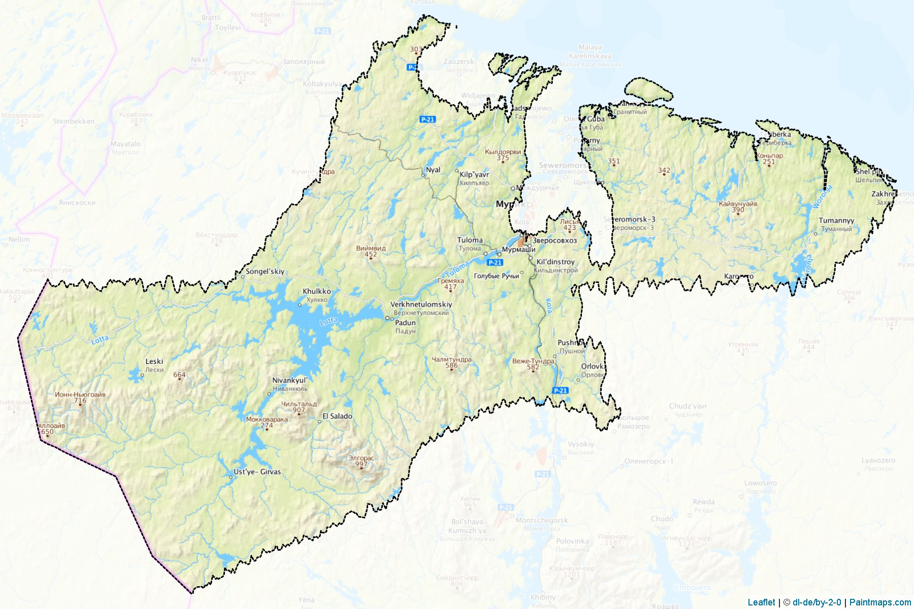 Muestras de recorte de mapas Kol'skiy (Murmansk)-1