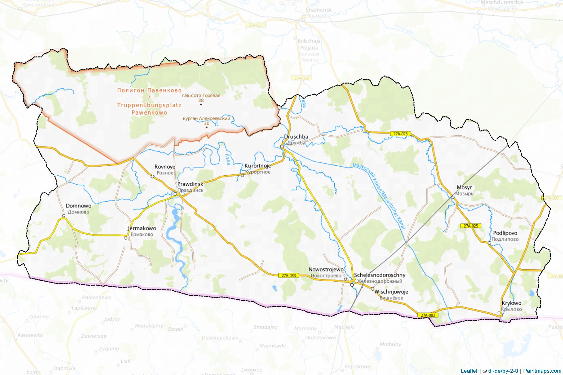 Muestras de recorte de mapas Pravdinskiy (Kaliningrad)-1