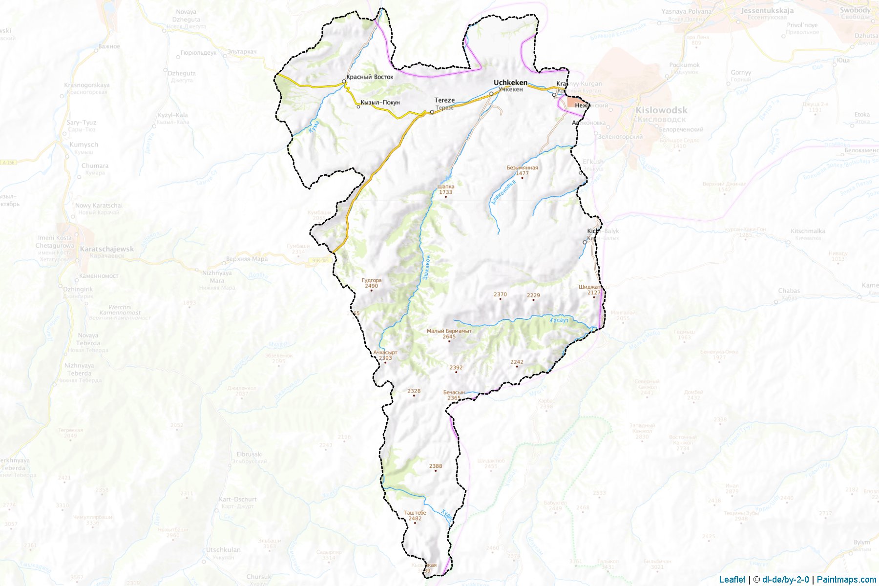 Muestras de recorte de mapas Malokarachaevskiy (Karachay-Cherkess)-1