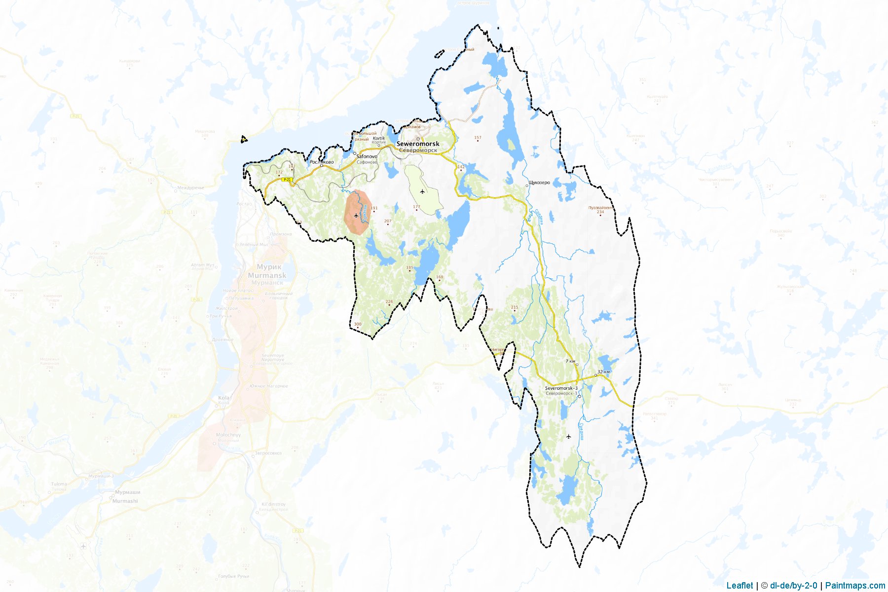 Muestras de recorte de mapas Severomorsk (Murmansk)-1