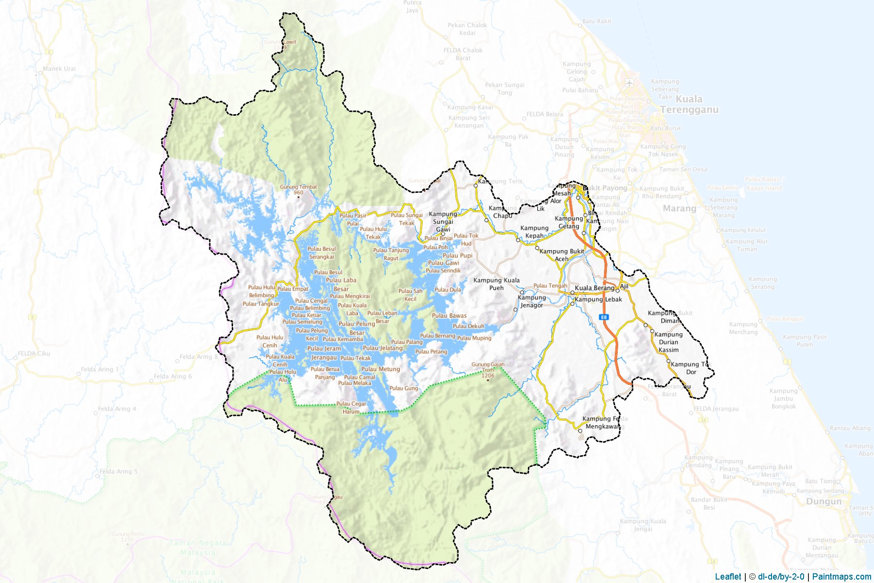 Muestras de recorte de mapas Hulu Terengganu (Trengganu)-1