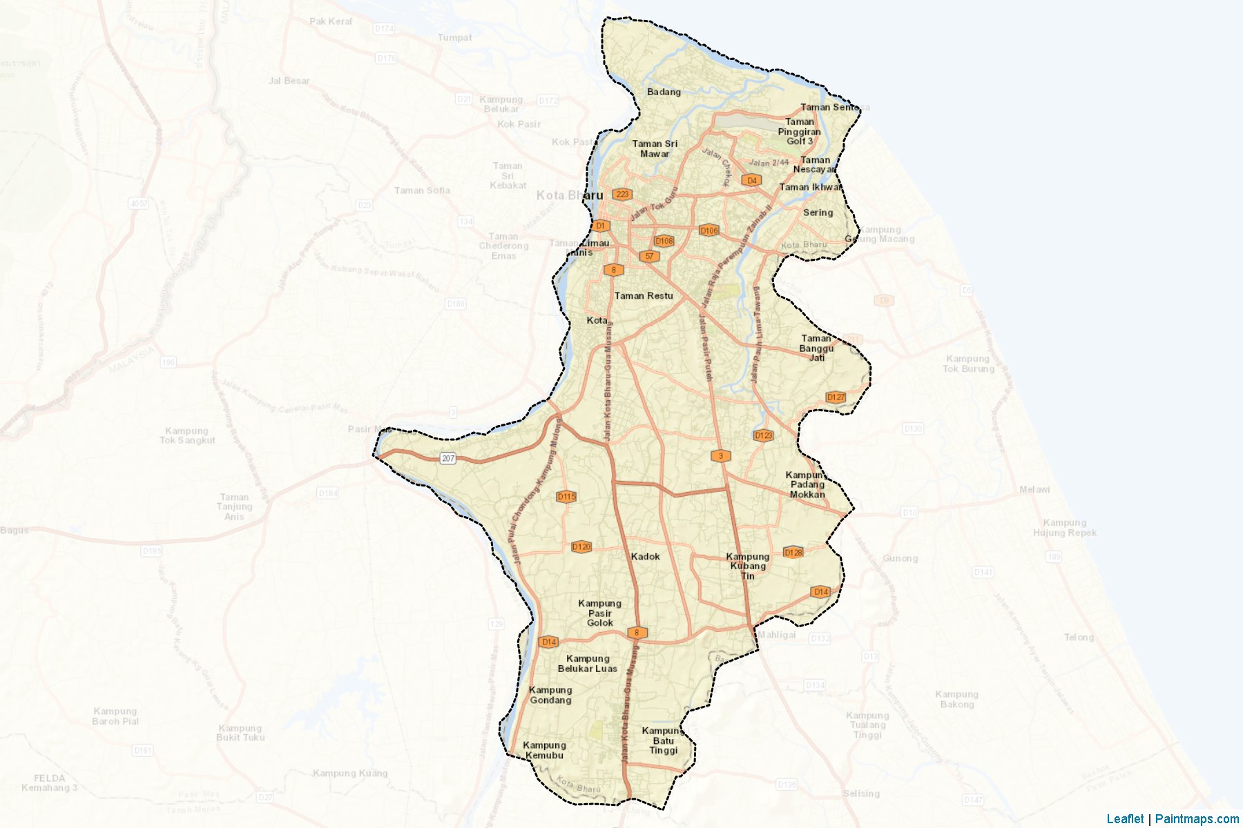 Muestras de recorte de mapas Kota Bharu (Kelantan)-2