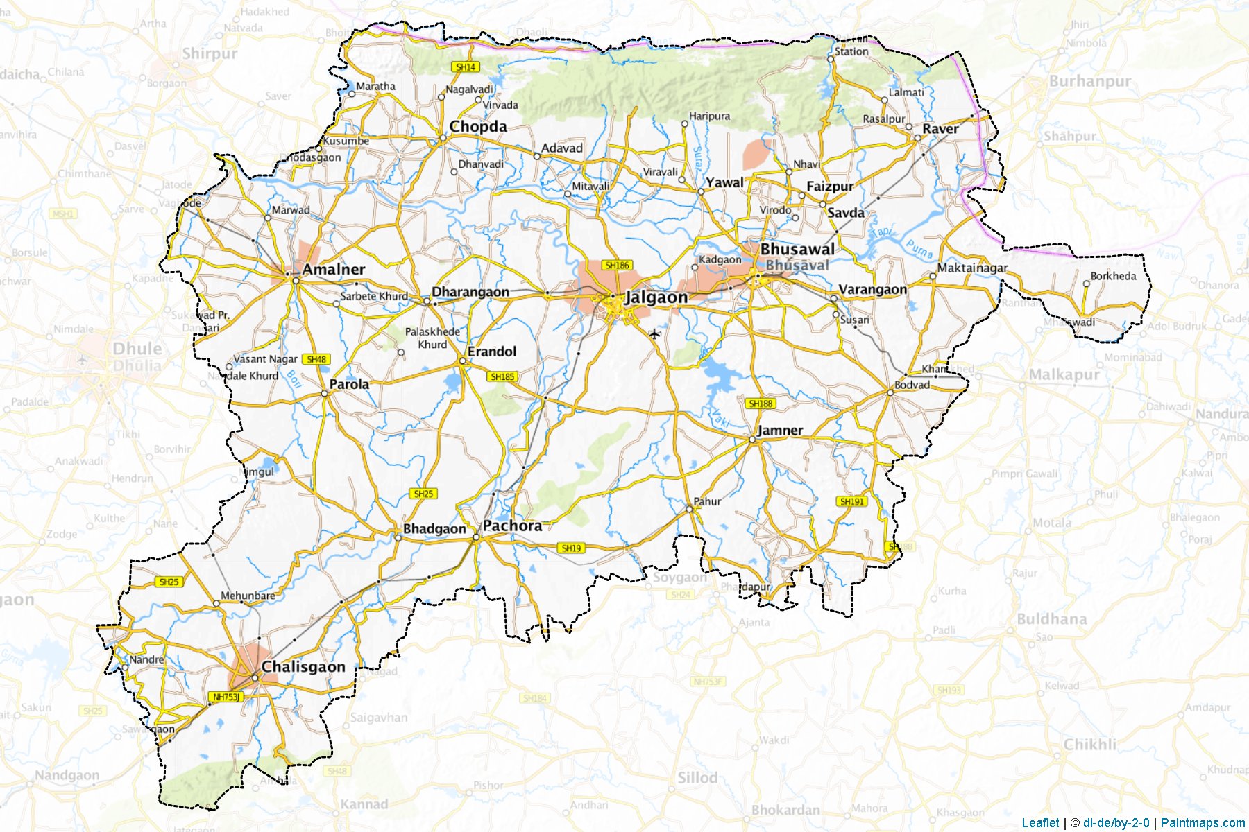 Sample maps of Jalgaon generated with map cropping (masking) tool.