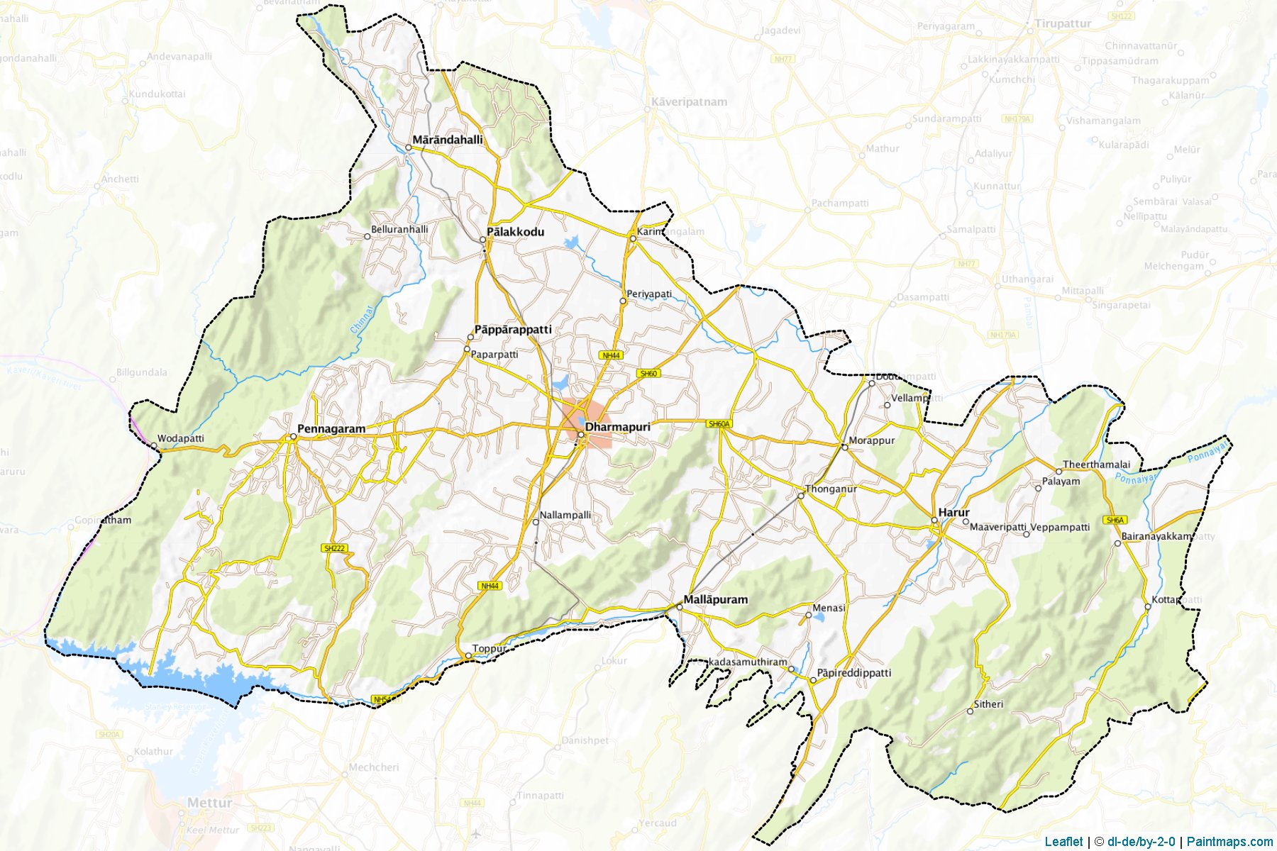 Muestras de recorte de mapas Dharmapuri (Tamil Nadu)-1