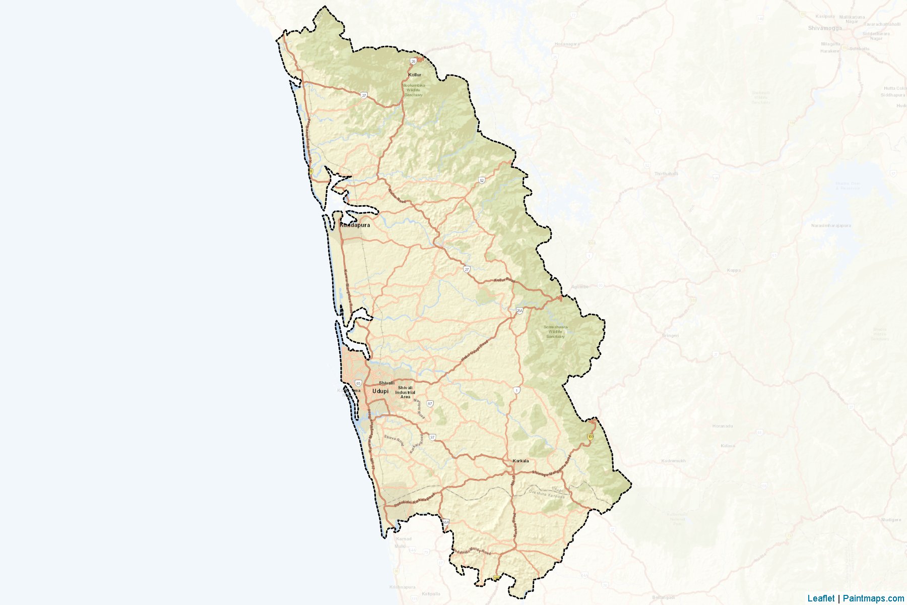 Muestras de recorte de mapas Udupi (Karnataka)-2