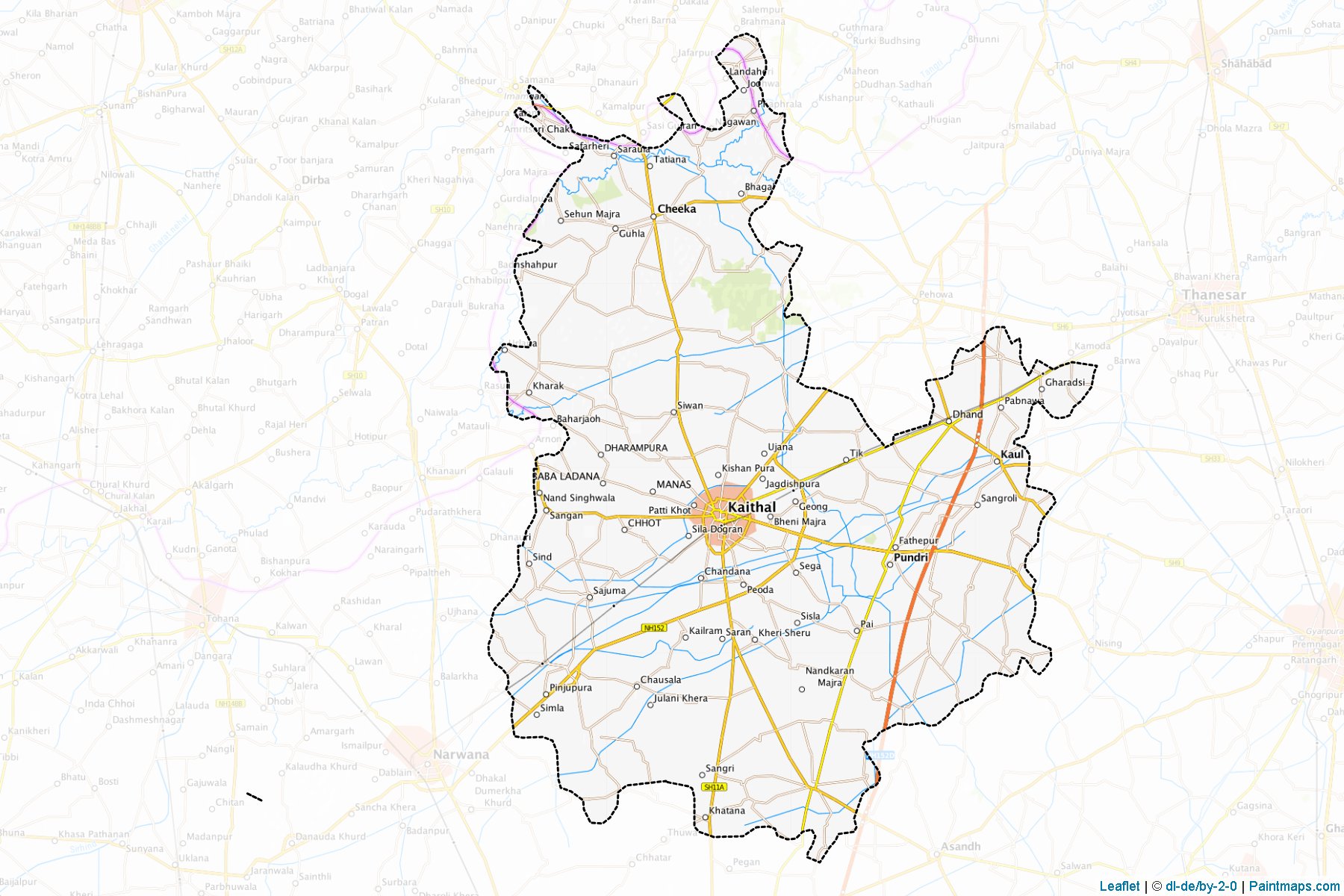 Muestras de recorte de mapas Kaithal (Haryana)-1