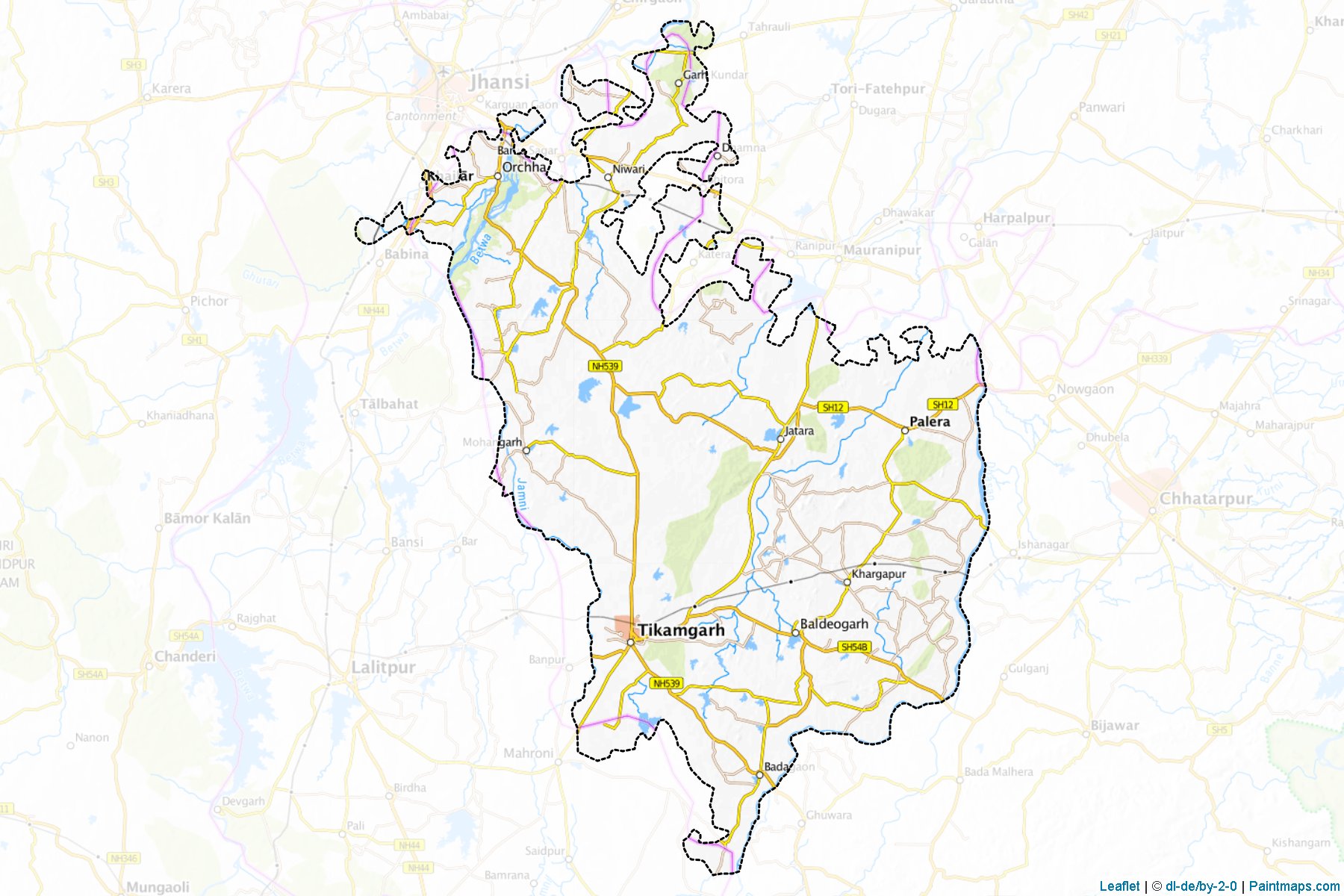 Muestras de recorte de mapas Tikamgarh (Madhya Pradesh)-1