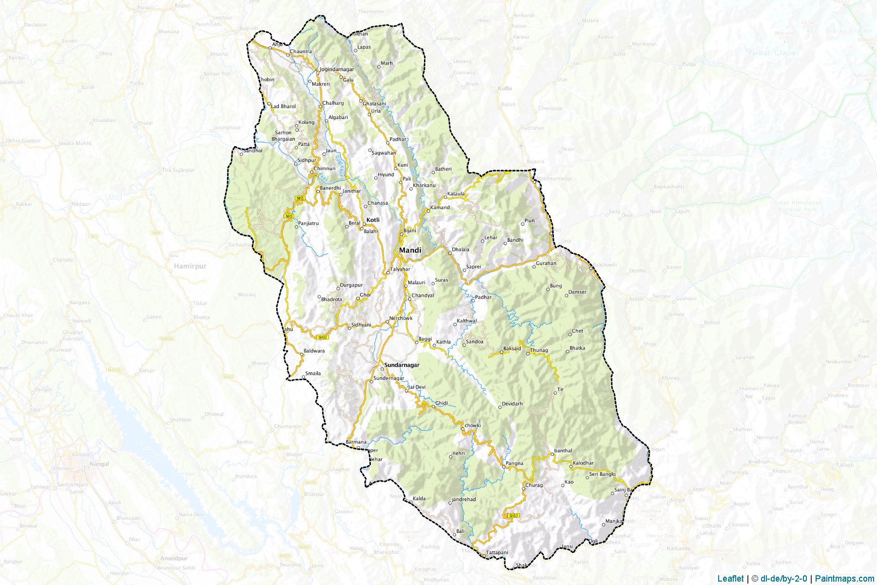 Muestras de recorte de mapas Mandi (Himachal Pradesh)-1