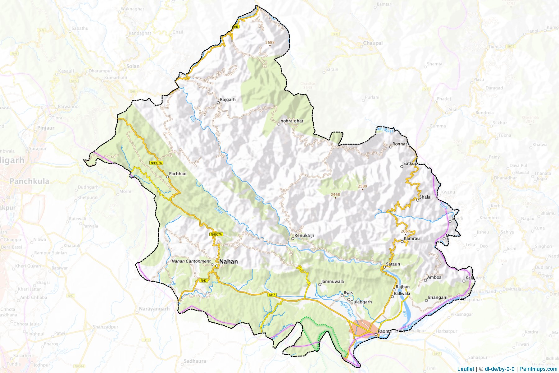 Muestras de recorte de mapas Sirmaur (Himachal Pradesh)-1