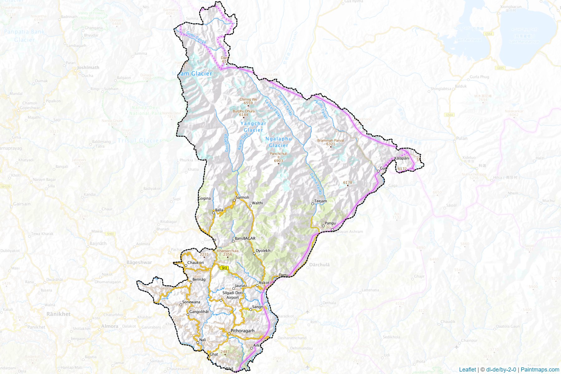 Muestras de recorte de mapas Pithoragarh (Uttarakhand)-1