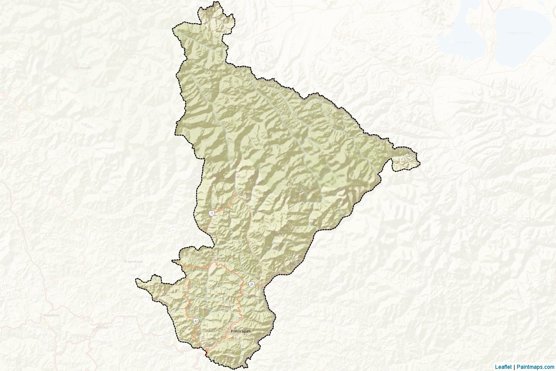 Muestras de recorte de mapas Pithoragarh (Uttarakhand)-2