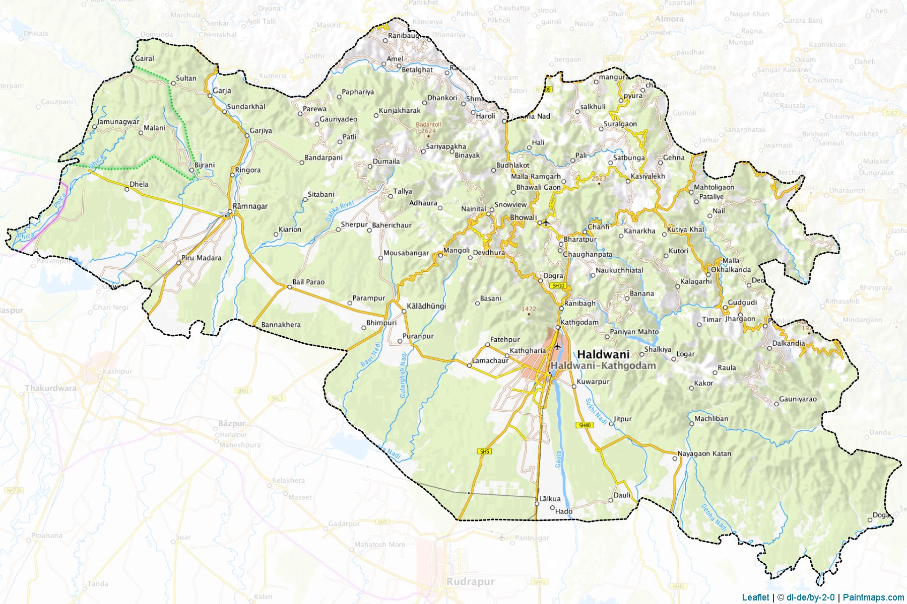 Muestras de recorte de mapas Nainital (Uttarakhand)-1