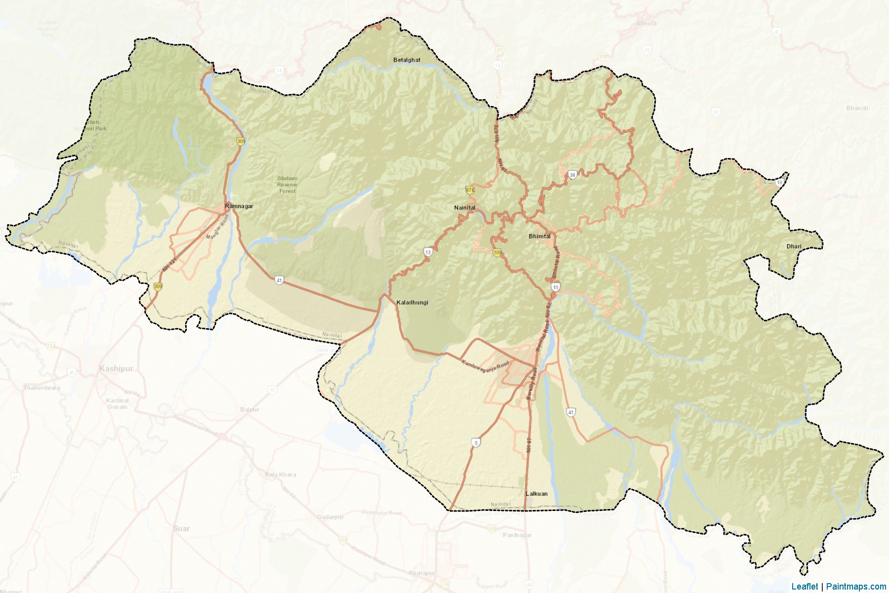 Muestras de recorte de mapas Nainital (Uttarakhand)-2