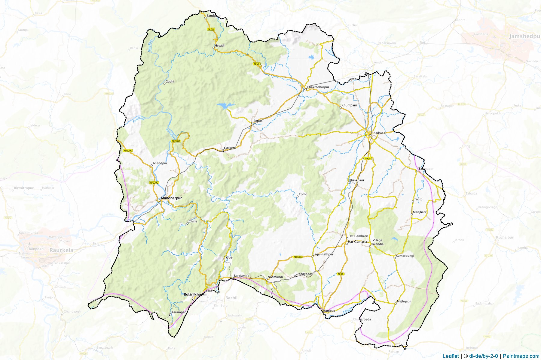 Muestras de recorte de mapas Pashchimi Singhbhum (Jharkhand)-1