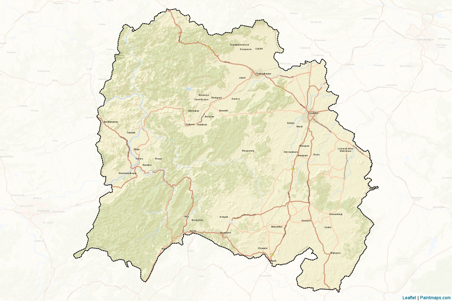 Muestras de recorte de mapas Pashchimi Singhbhum (Jharkhand)-2