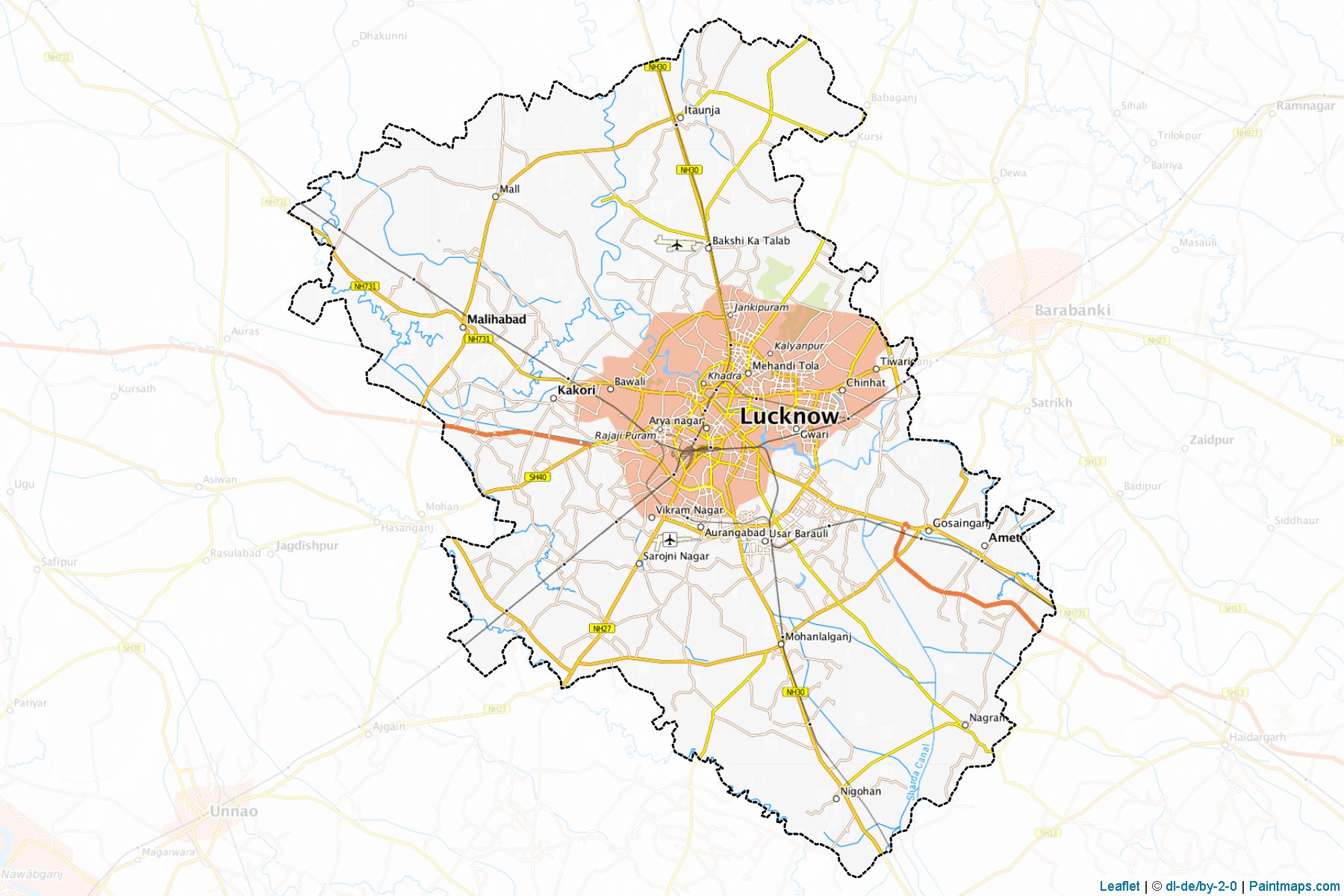 Sample maps of Lucknow generated with map cropping (masking) tool.