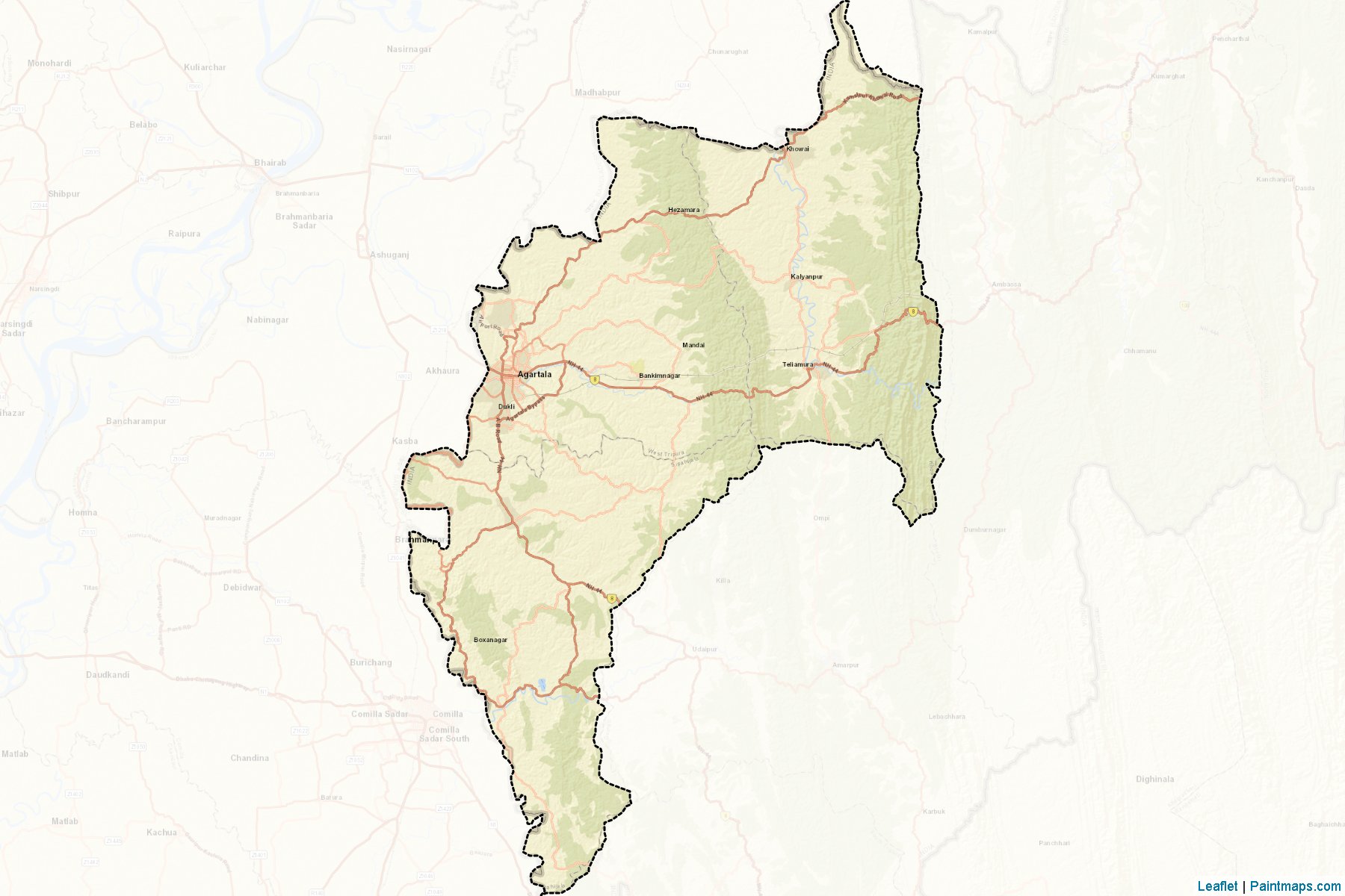 Muestras de recorte de mapas West Tripura (Tripura)-2