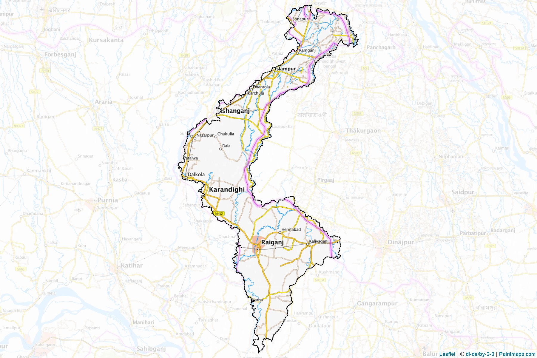 Muestras de recorte de mapas Uttar Dinajpur (West Bengal)-1