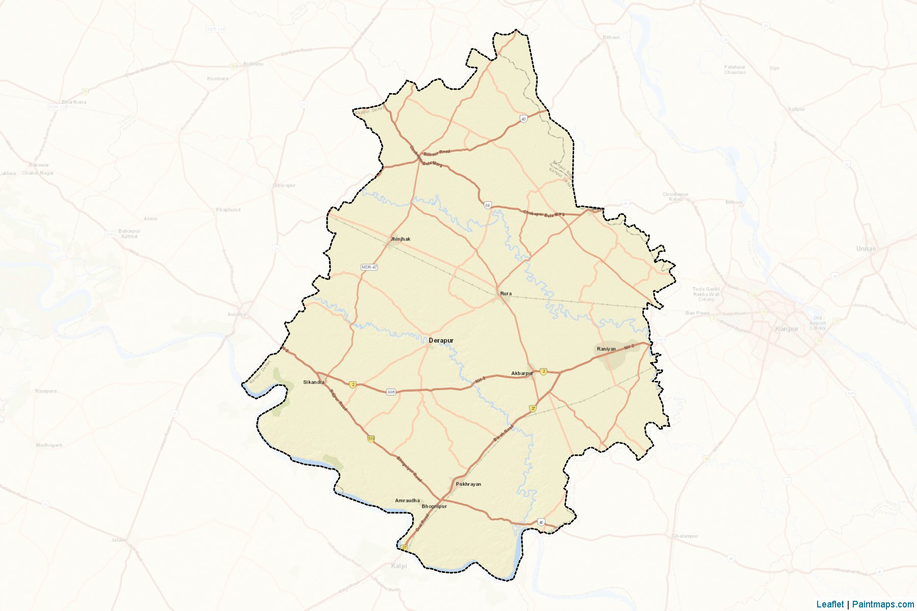 Muestras de recorte de mapas Kanpur Dehat (Uttar Pradesh)-2