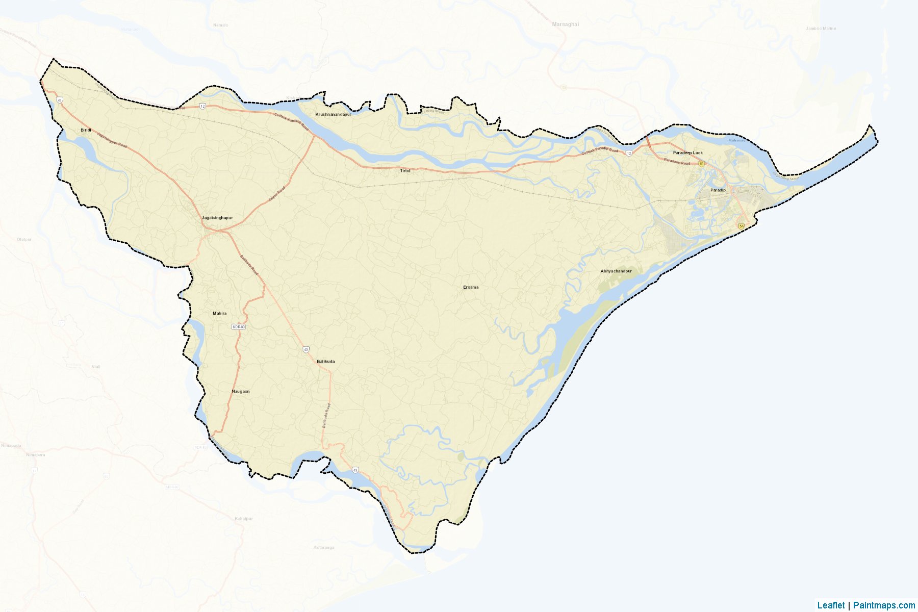 Muestras de recorte de mapas Jagatsinghapur (Odisha)-2