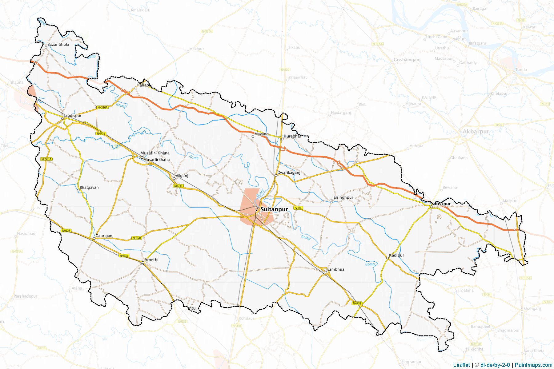 Muestras de recorte de mapas Sultanpur (Uttar Pradesh)-1