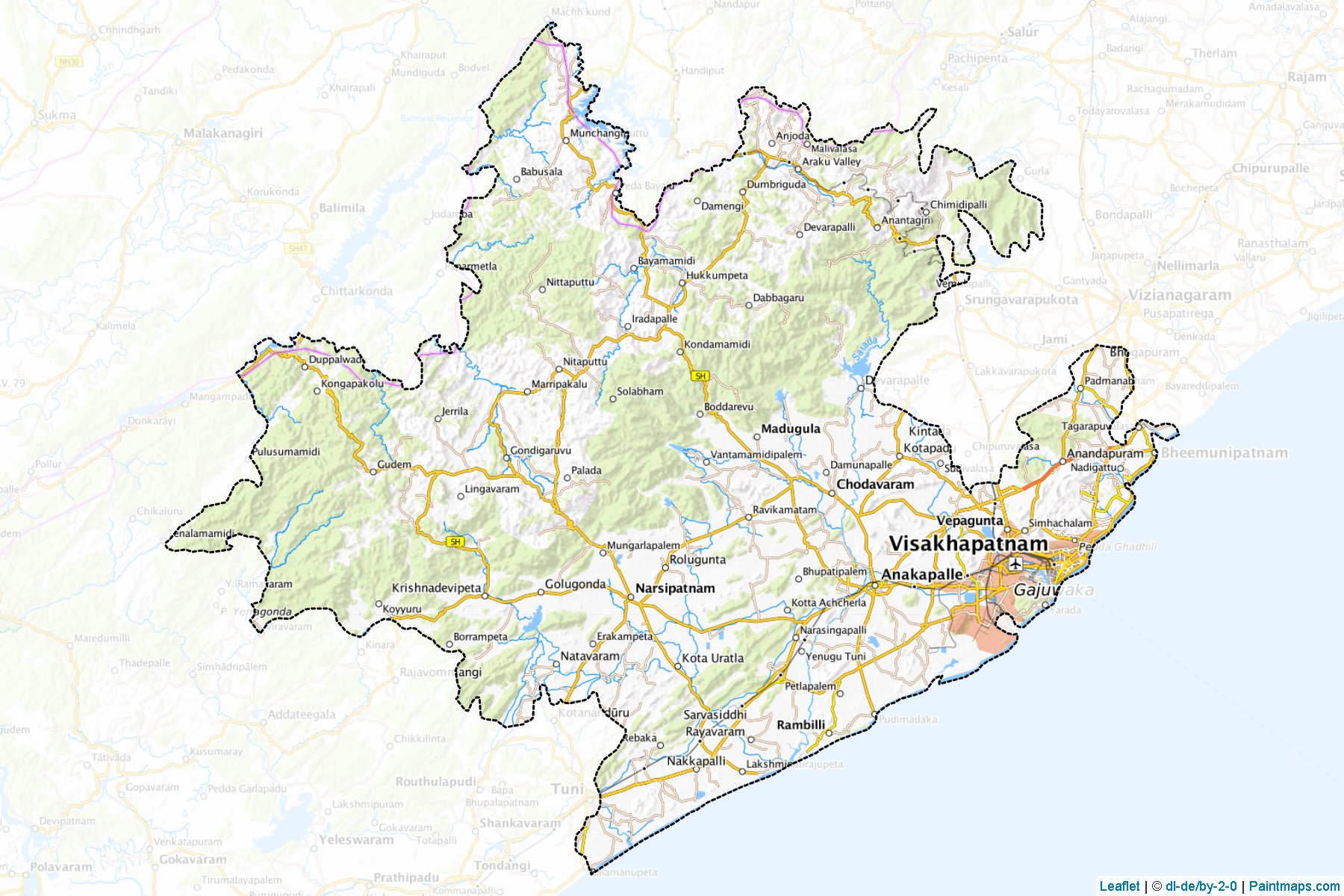 Sample maps of Visakhapatnam generated with map cropping (masking) tool.