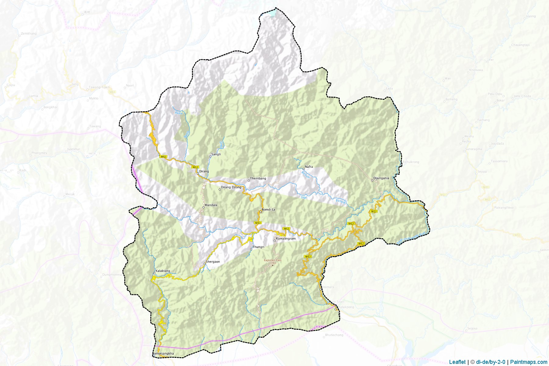 Muestras de recorte de mapas West Kameng (Arunachal Pradesh)-1