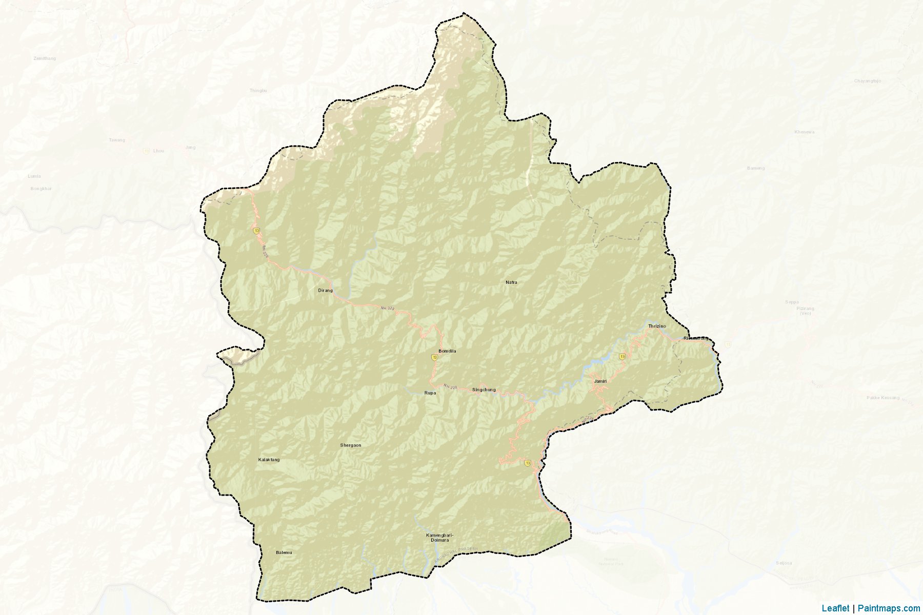 Muestras de recorte de mapas West Kameng (Arunachal Pradesh)-2