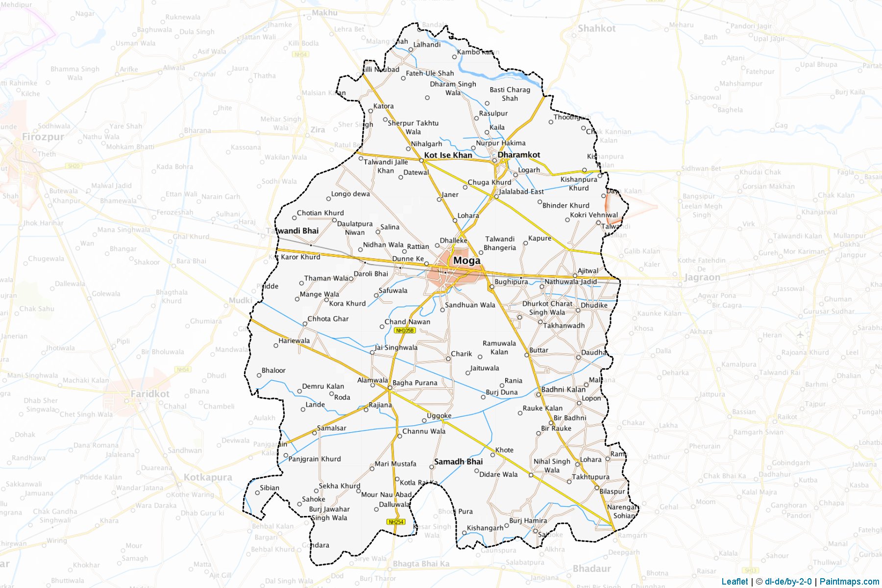 Muestras de recorte de mapas Moga (Punjab)-1