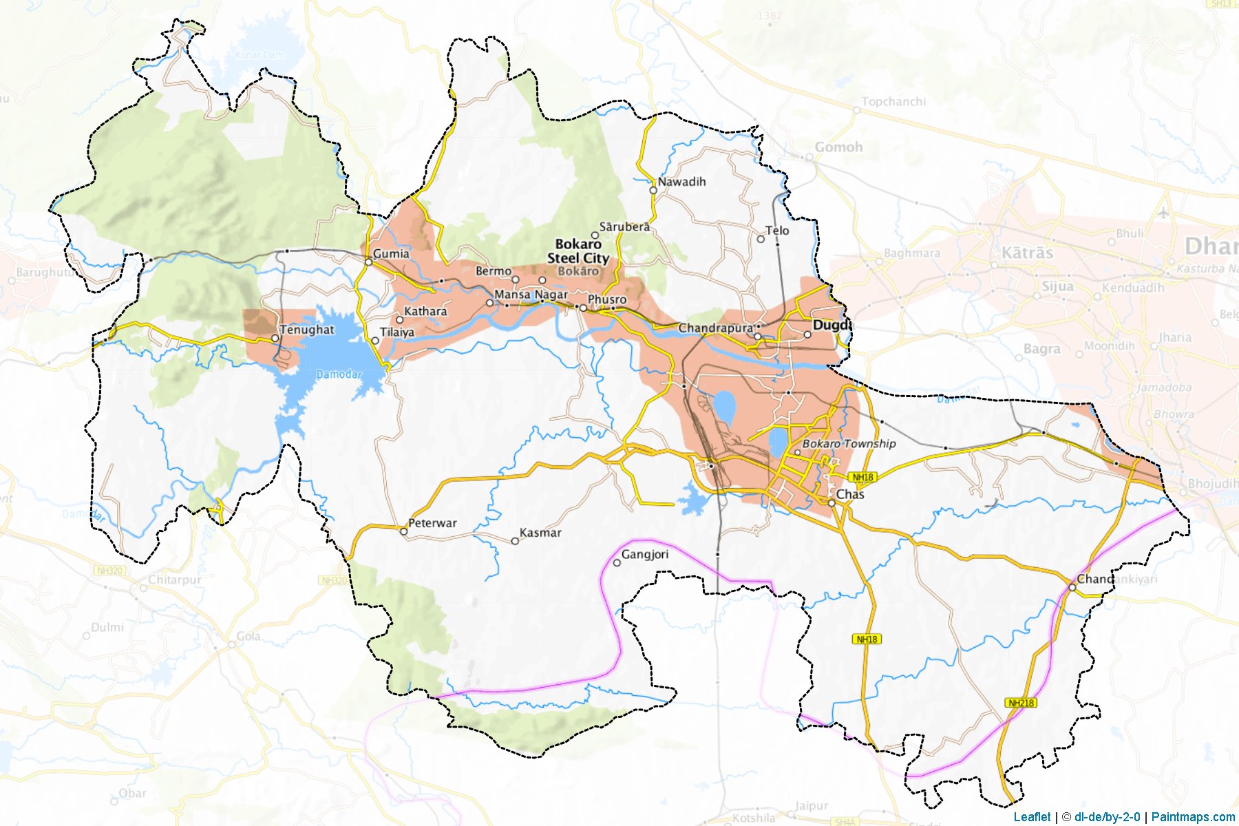 Muestras de recorte de mapas Bokaro (Jharkhand)-1