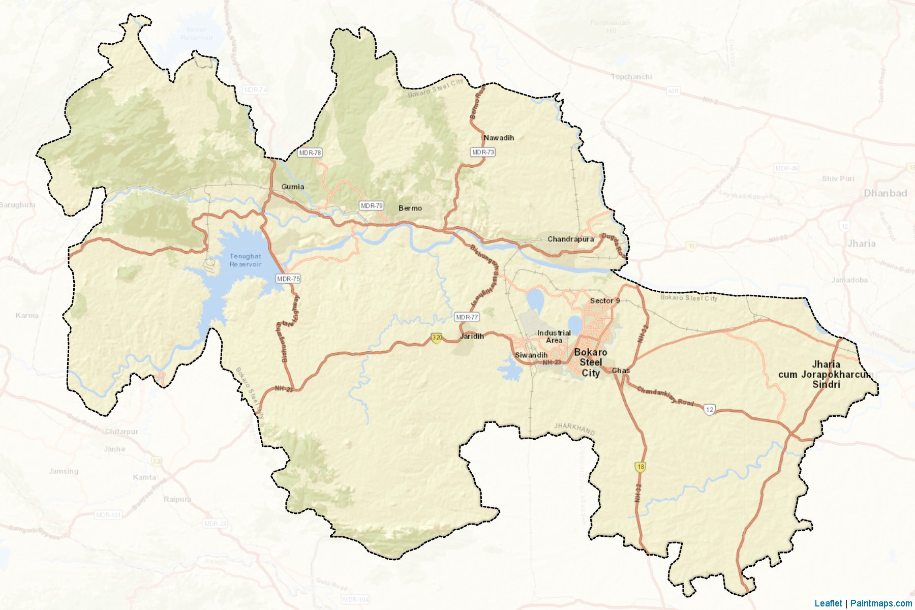 Muestras de recorte de mapas Bokaro (Jharkhand)-2