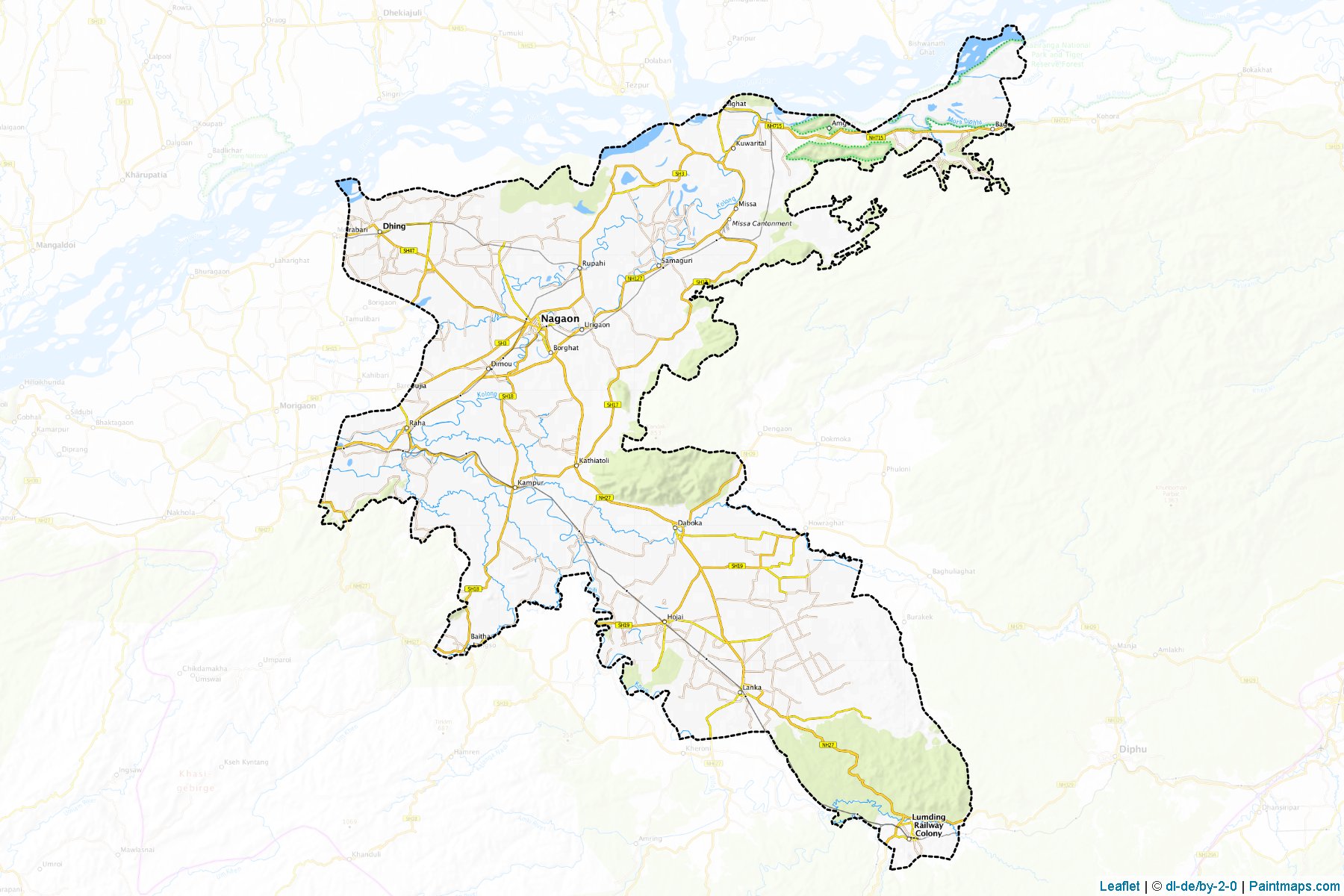 Muestras de recorte de mapas Nagaon (Assam)-1