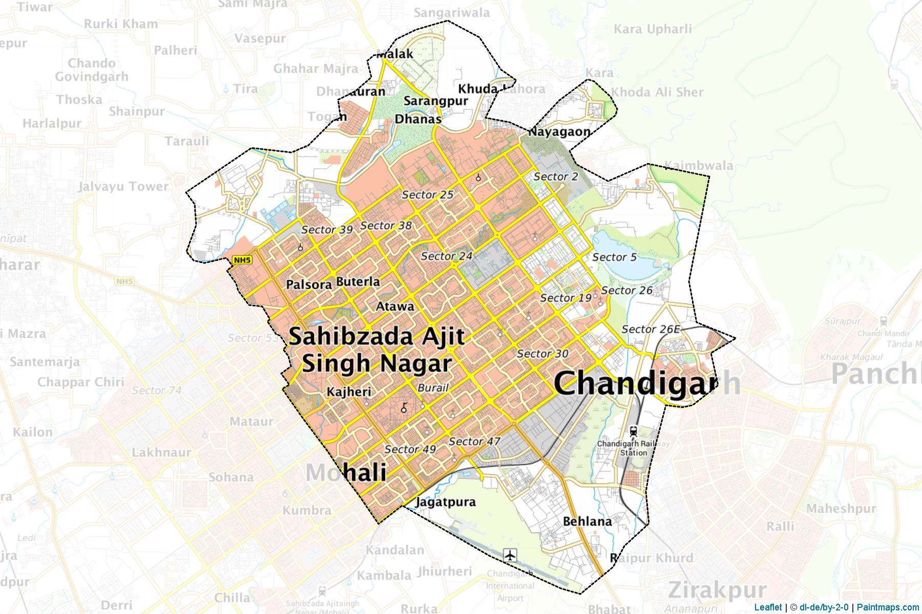 Sample maps of Chandigarh generated with map cropping (masking) tool.